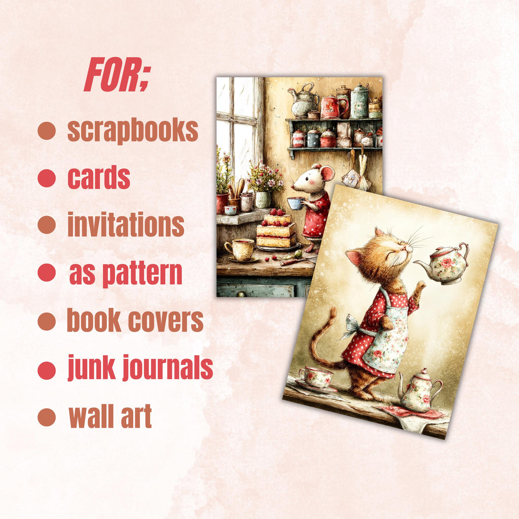 Quirky Tea Party Junk Journal Pages, Letter Size Whimsical Tea Time Printable Backgrounds Commercial Use