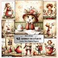 Quirky Tea Party Junk Journal Pages, Letter Size Whimsical Tea Time Printable Backgrounds Commercial Use