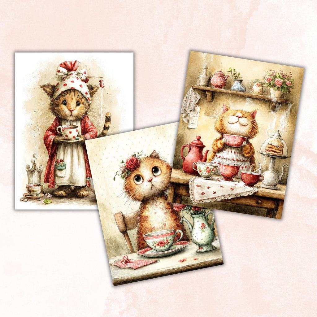 Quirky Tea Party Junk Journal Pages, Letter Size Whimsical Tea Time Printable Backgrounds Commercial Use
