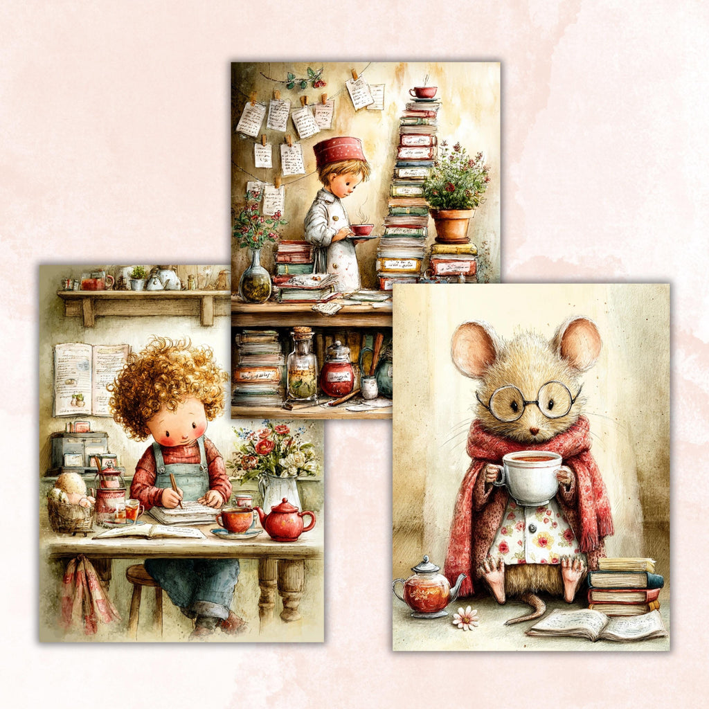 Quirky Tea Party Junk Journal Pages, Letter Size Whimsical Tea Time Printable Backgrounds Commercial Use
