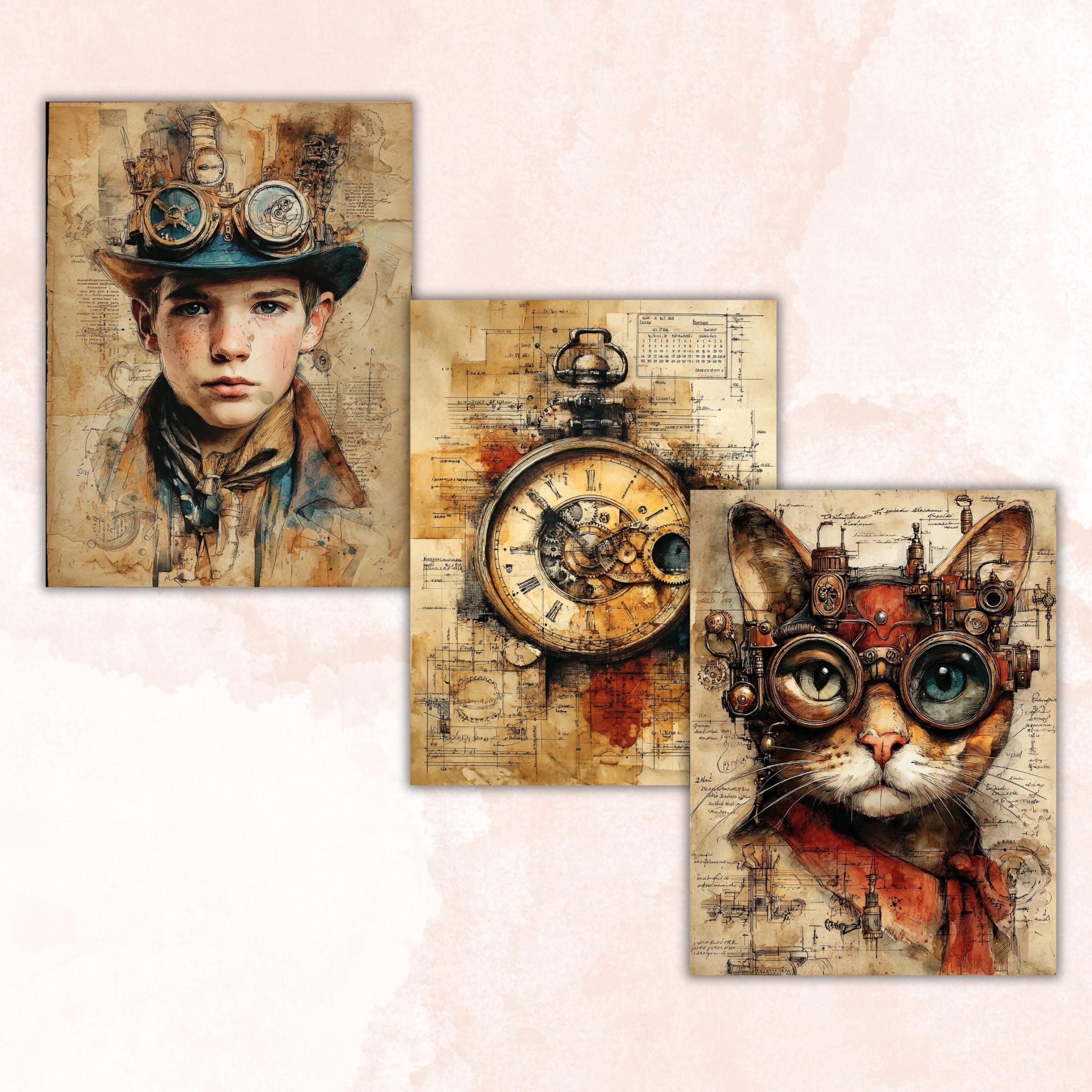 Steampunk Ephemera Digital Papers, Industrial Backgrounds, Vintage Collage Journal Pages, Scrapbooking, Instant Printable Download