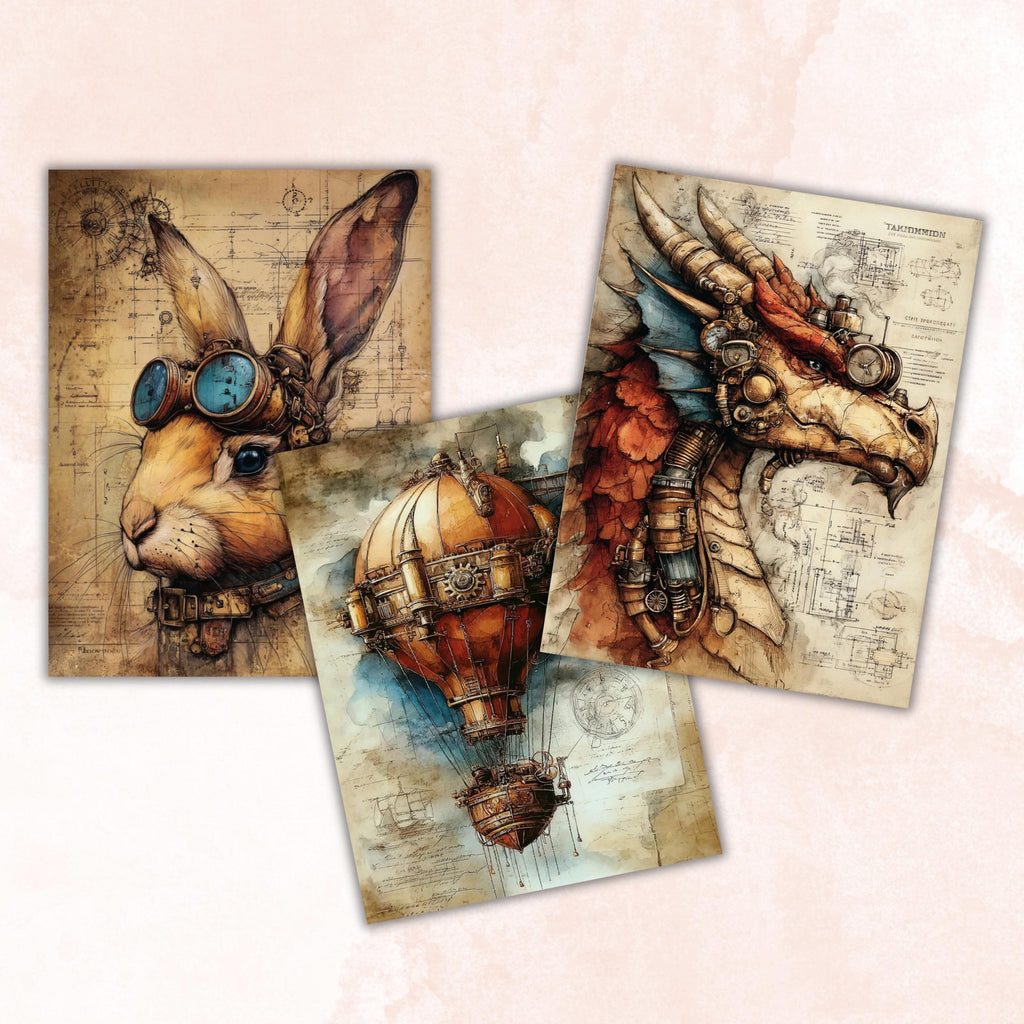 Steampunk Ephemera Digital Papers, Industrial Backgrounds, Vintage Collage Journal Pages, Scrapbooking, Instant Printable Download