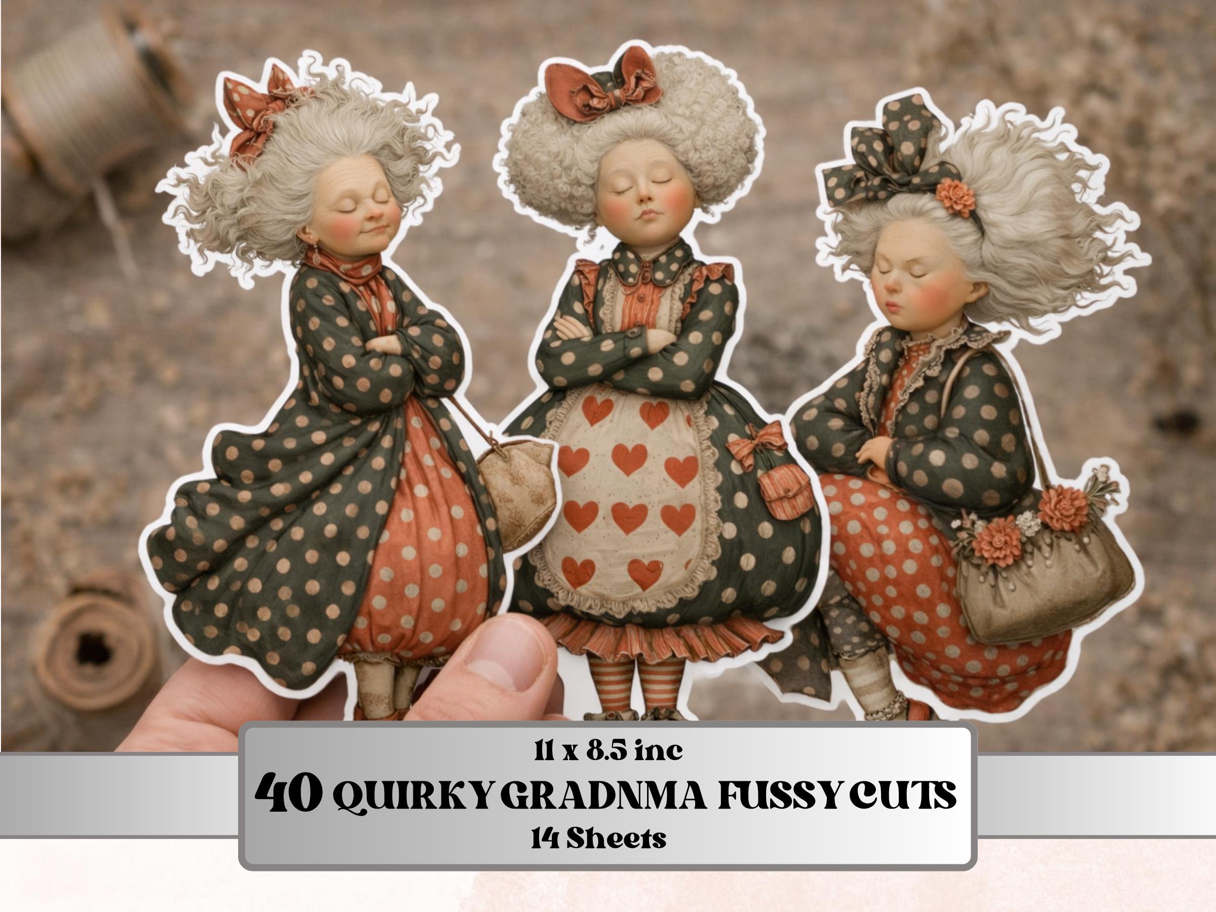 Quirky Grandma Fussy Cut Bundle, 40 Whimsical Grandma Cutouts, Cozy Vintage Ephemera Junk Journal Scrapbook