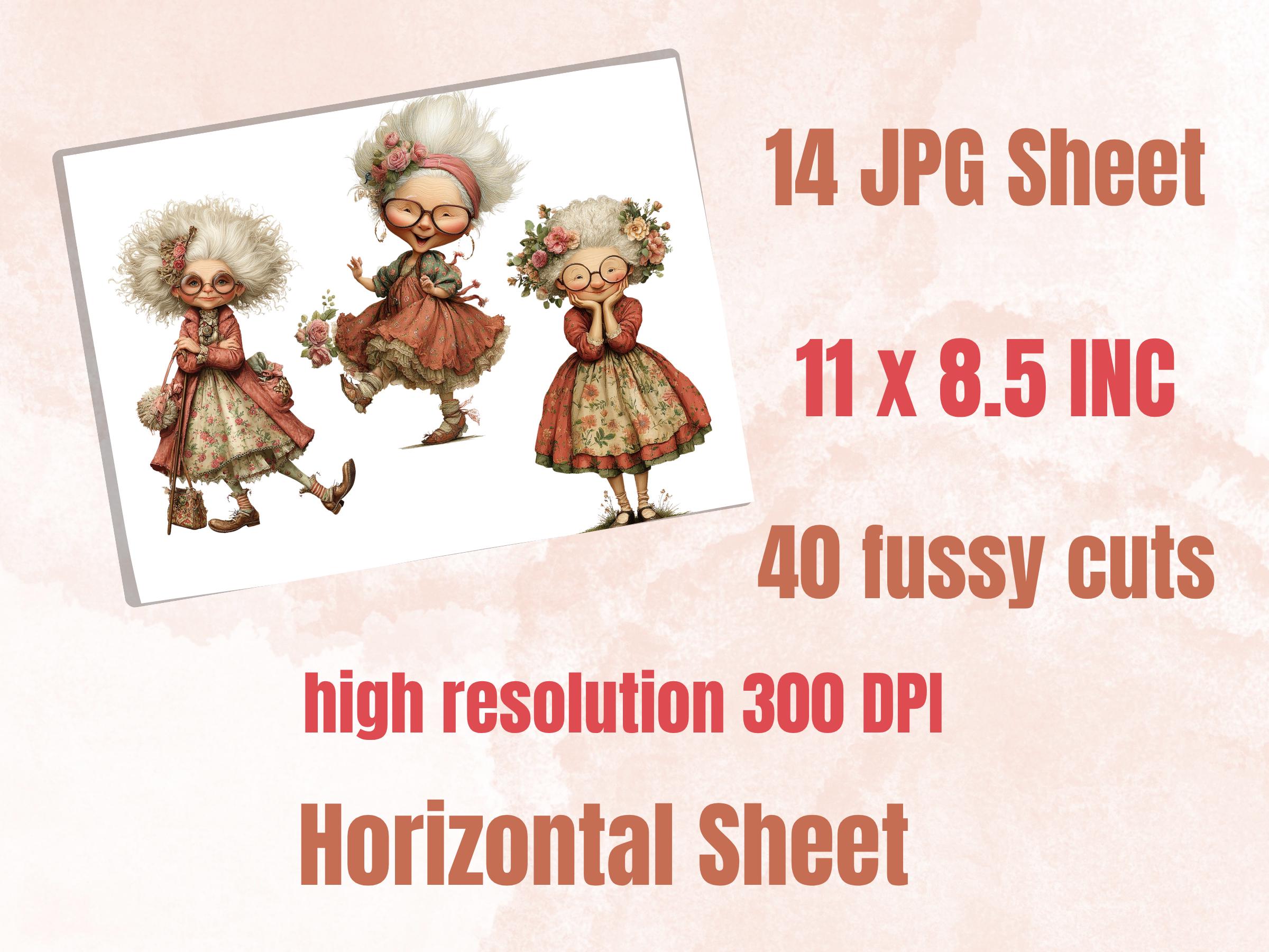 Crazy Grandma Fussy Cut Bundle, 40 Funny Grandma Cutouts, Whimsical Ephemera for Junk Journal Scrapbook