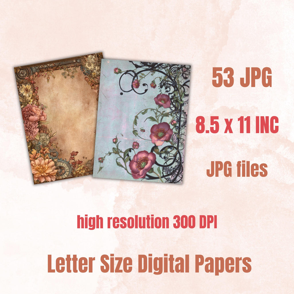 Steampunk Border Journal Pages, Industrial Frame Backgrounds, Gothic Ephemera Collage Paper, Scrapbook Papers, Instant Printable Download