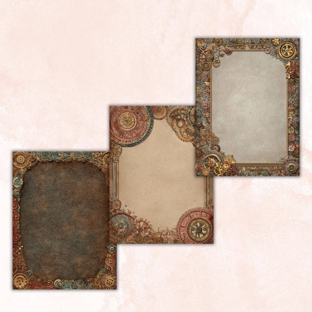 Steampunk Border Journal Pages, Industrial Frame Backgrounds, Gothic Ephemera Collage Paper, Scrapbook Papers, Instant Printable Download