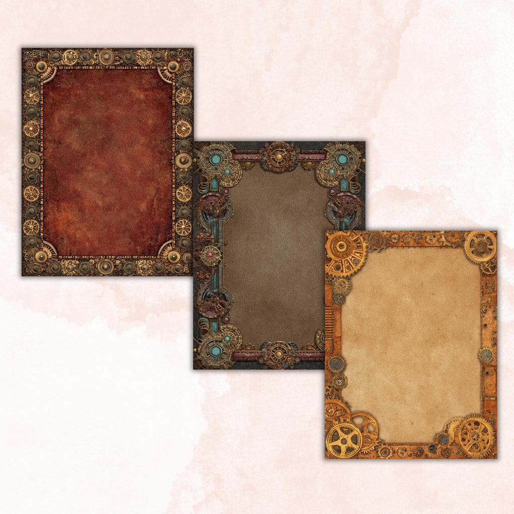 Steampunk Border Journal Pages, Industrial Frame Backgrounds, Gothic Ephemera Collage Paper, Scrapbook Papers, Instant Printable Download