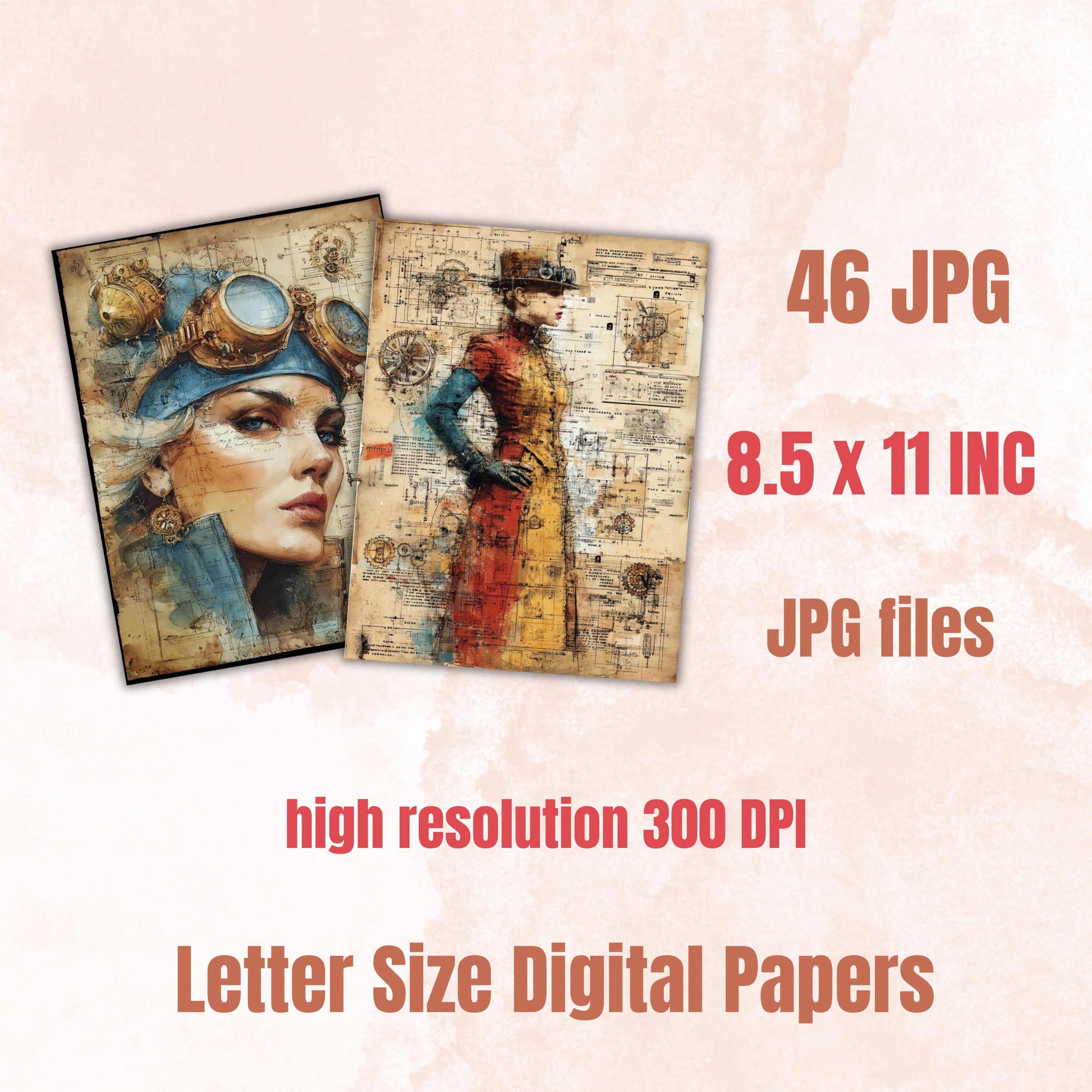 Steampunk Ladies Digital Papers, Industrial Woman Backgrounds, Vintage Girls Collage Journal Pages, Scrapbooking, Instant Printable Download