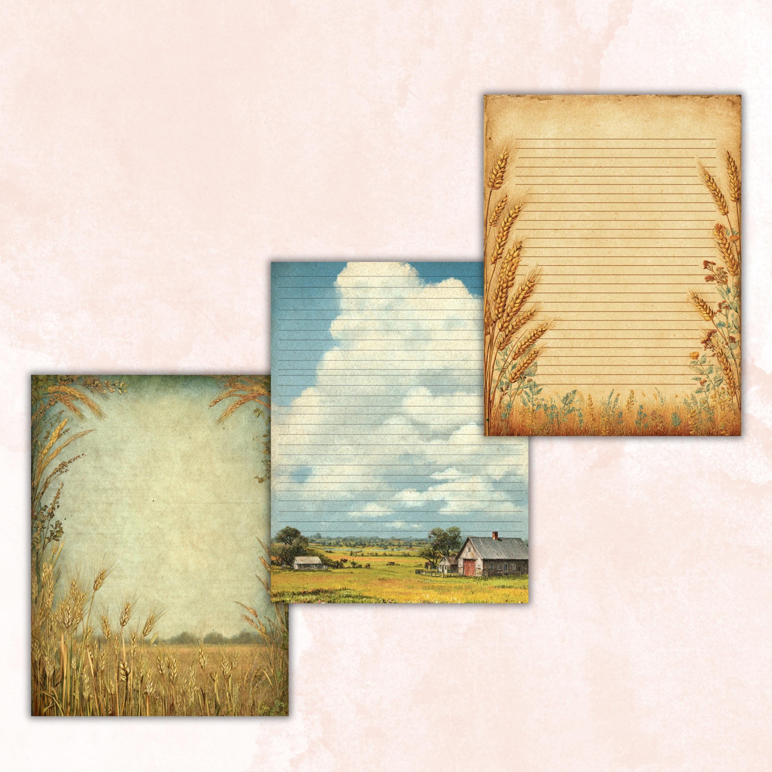 47 Farm Border Lined Pages Printable, Letter Size Farm Animal Writing Paper Kids Stationery Commercial Use