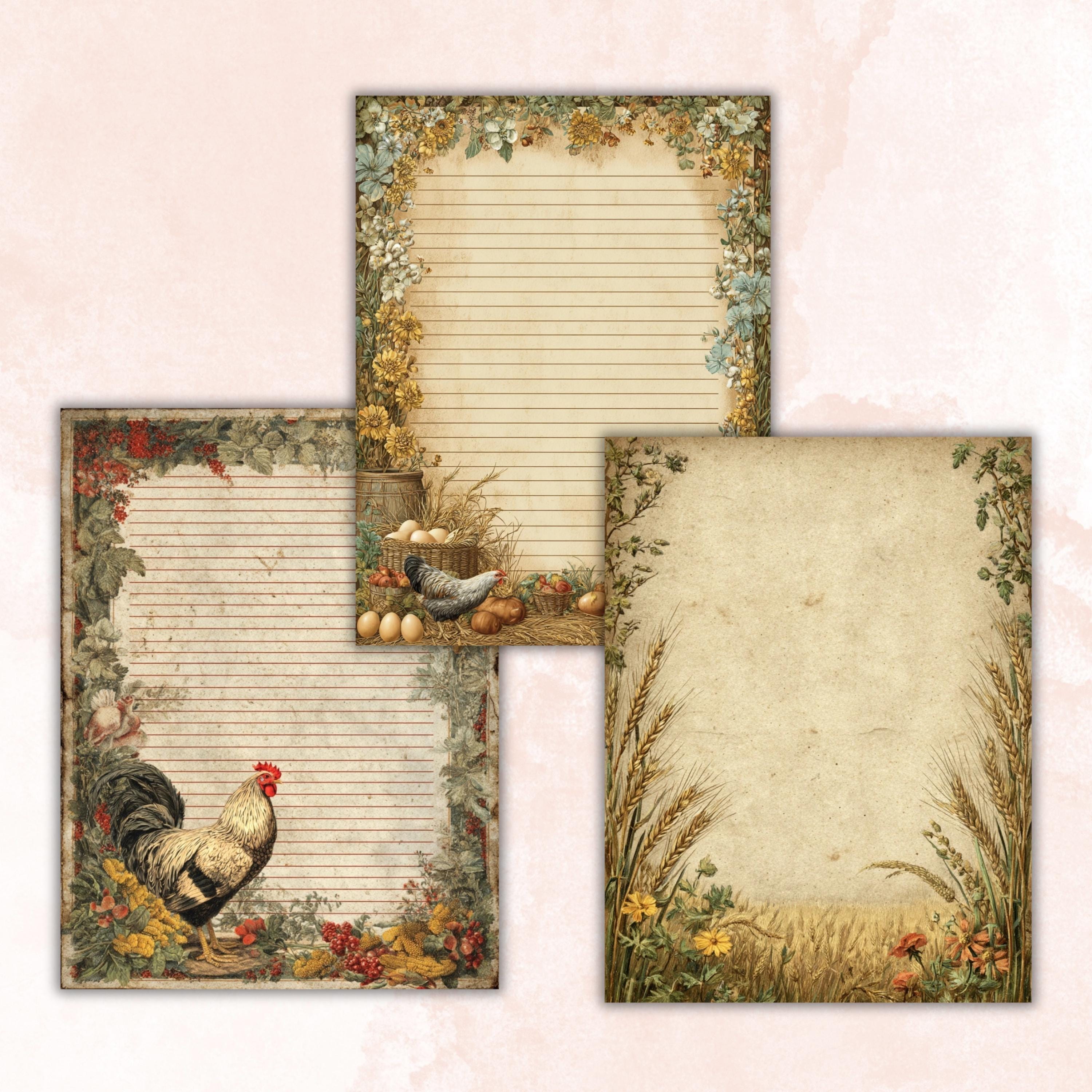 47 Farm Border Lined Pages Printable, Letter Size Farm Animal Writing Paper Kids Stationery Commercial Use
