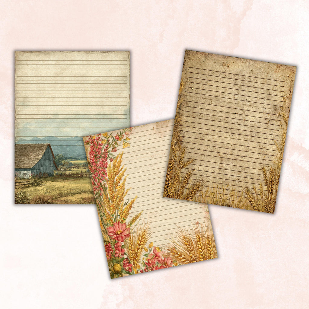 47 Farm Border Lined Pages Printable, Letter Size Farm Animal Writing Paper Kids Stationery Commercial Use