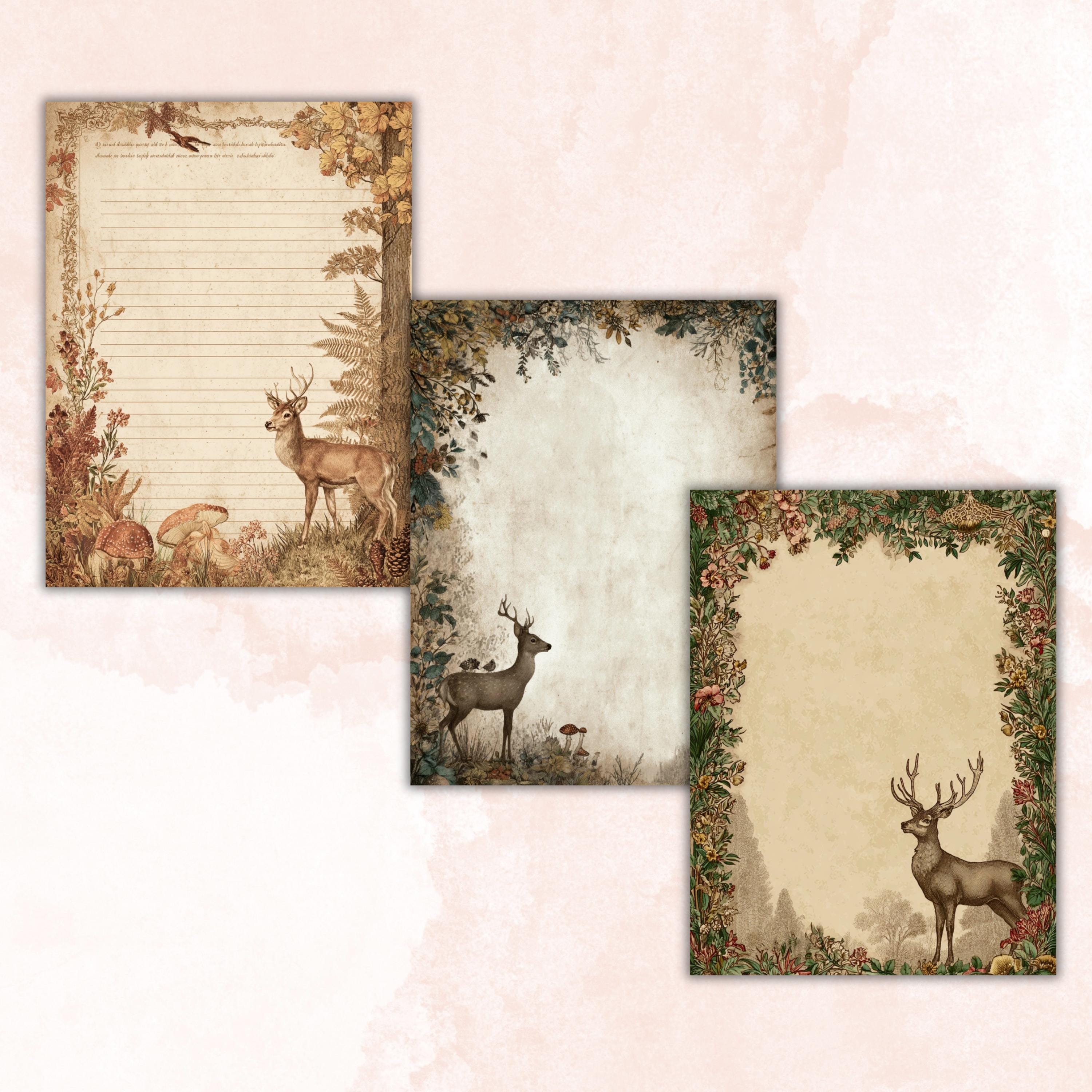 49 Woodland Border Lined Pages Printable, Letter Size Forest Animal Writing Paper Nature Stationery Commercial Use