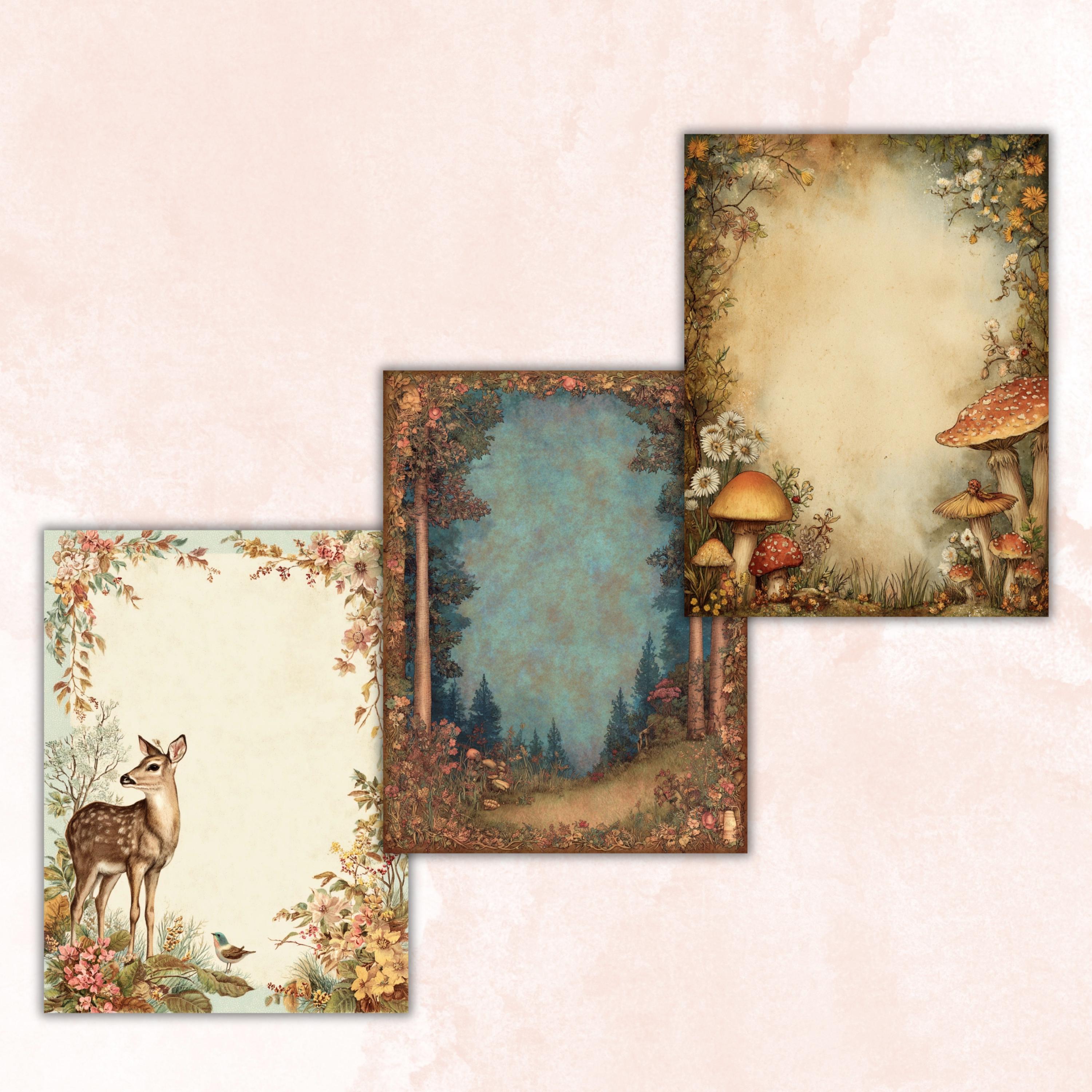 49 Woodland Border Lined Pages Printable, Letter Size Forest Animal Writing Paper Nature Stationery Commercial Use