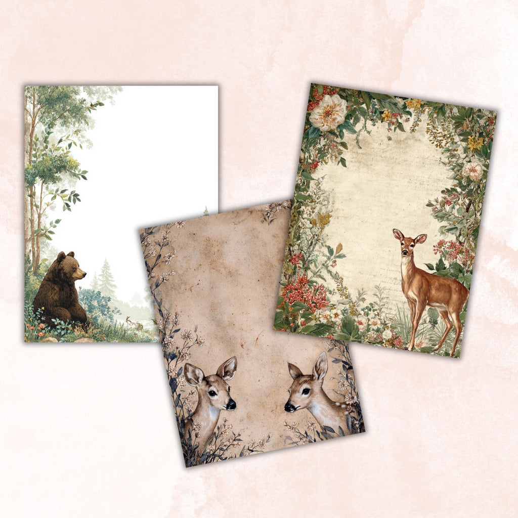 49 Woodland Border Lined Pages Printable, Letter Size Forest Animal Writing Paper Nature Stationery Commercial Use