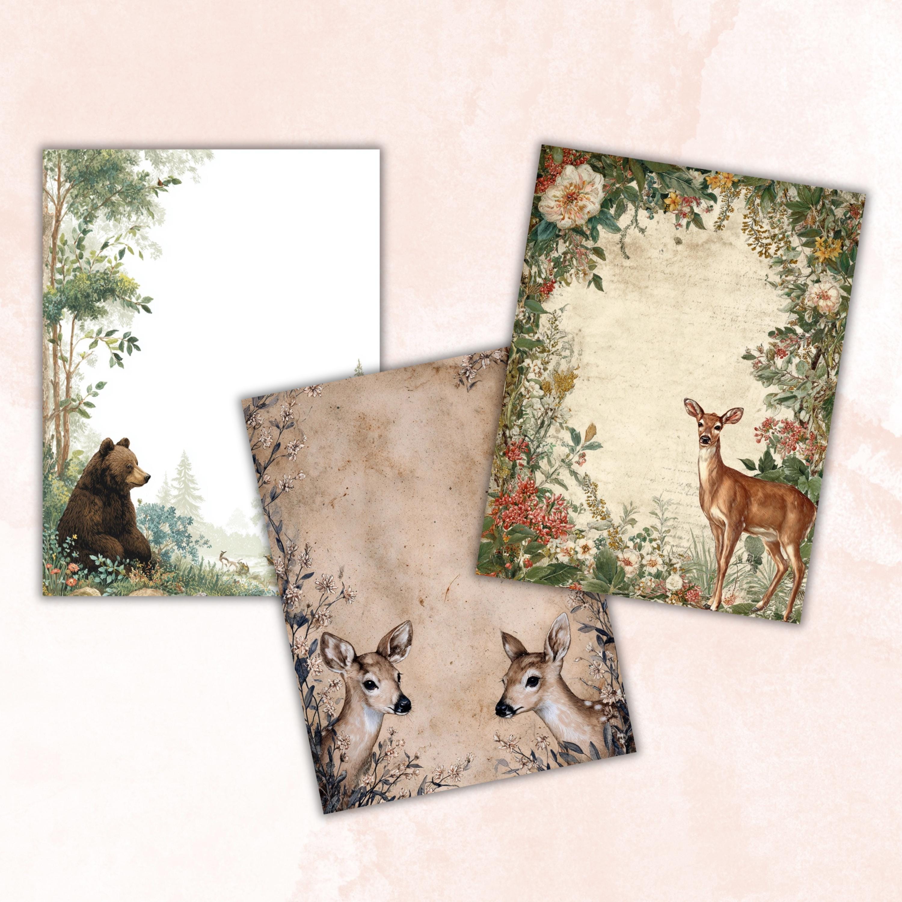 49 Woodland Border Lined Pages Printable, Letter Size Forest Animal Writing Paper Nature Stationery Commercial Use