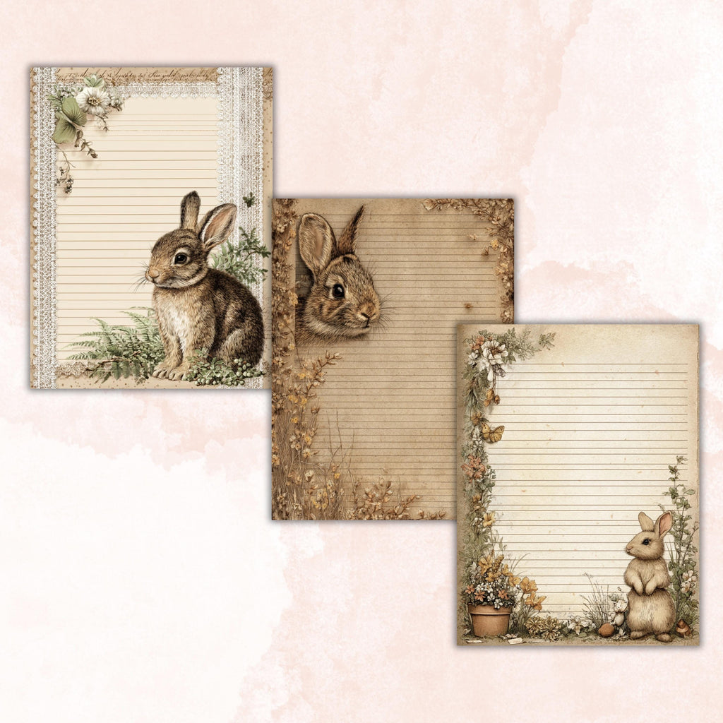 80 Peeking Bunny Border Lined Pages Printable, Letter Size Easter Rabbit Writing Paper Stationery Commercial Use