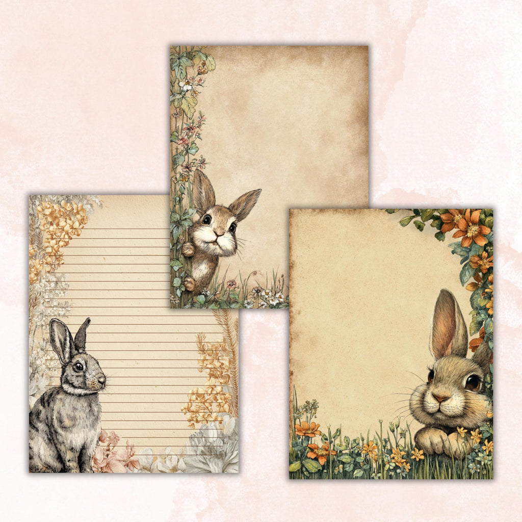 80 Peeking Bunny Border Lined Pages Printable, Letter Size Easter Rabbit Writing Paper Stationery Commercial Use