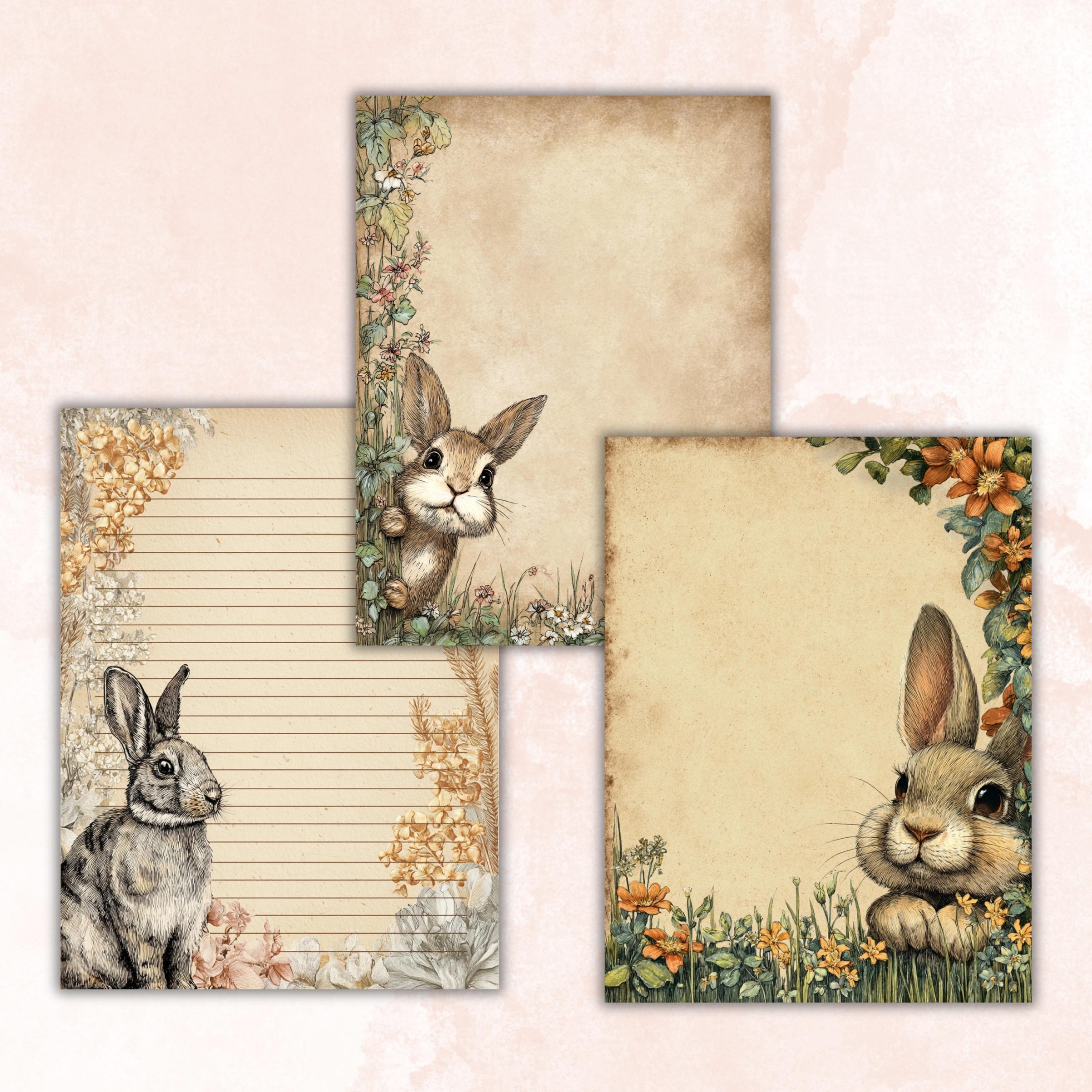 80 Peeking Bunny Border Lined Pages Printable, Letter Size Easter Rabbit Writing Paper Stationery Commercial Use