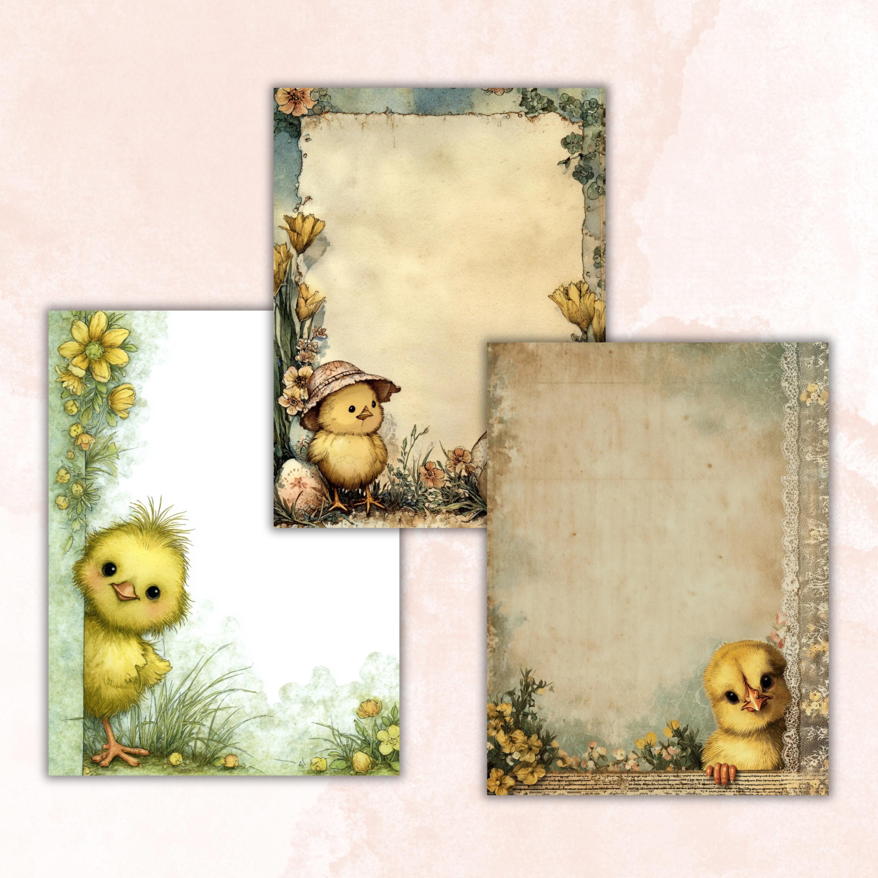 40 Peeking Chick Border Lined Pages Printable, Letter Size Easter Chick Writing Paper Stationery Commercial Use