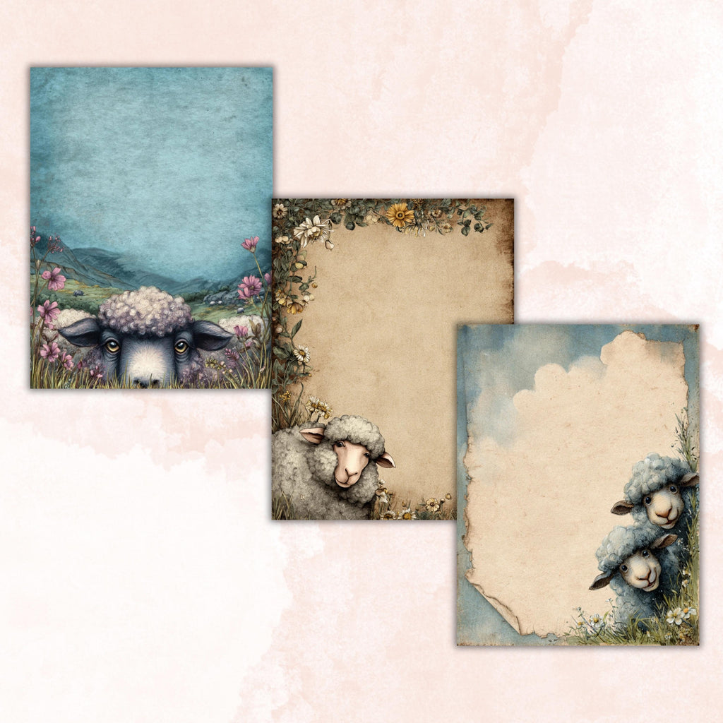40 Peeking Sheep Border Lined Pages Printable, Letter Size Easter Lamb Writing Paper Stationery Commercial Use