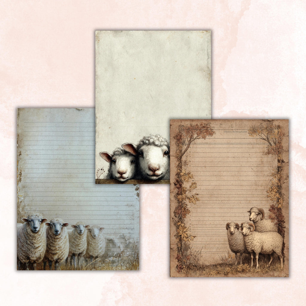 40 Peeking Sheep Border Lined Pages Printable, Letter Size Easter Lamb Writing Paper Stationery Commercial Use