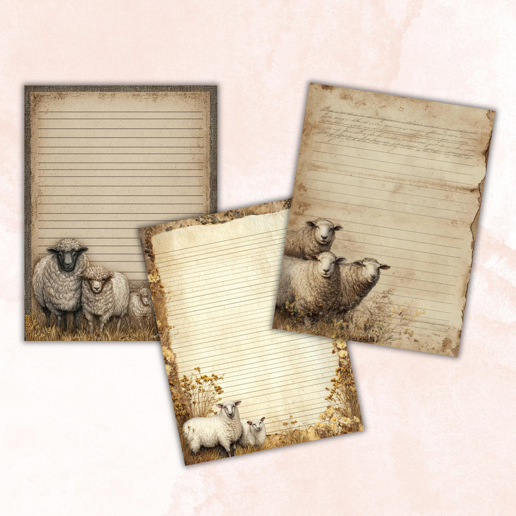 40 Peeking Sheep Border Lined Pages Printable, Letter Size Easter Lamb Writing Paper Stationery Commercial Use