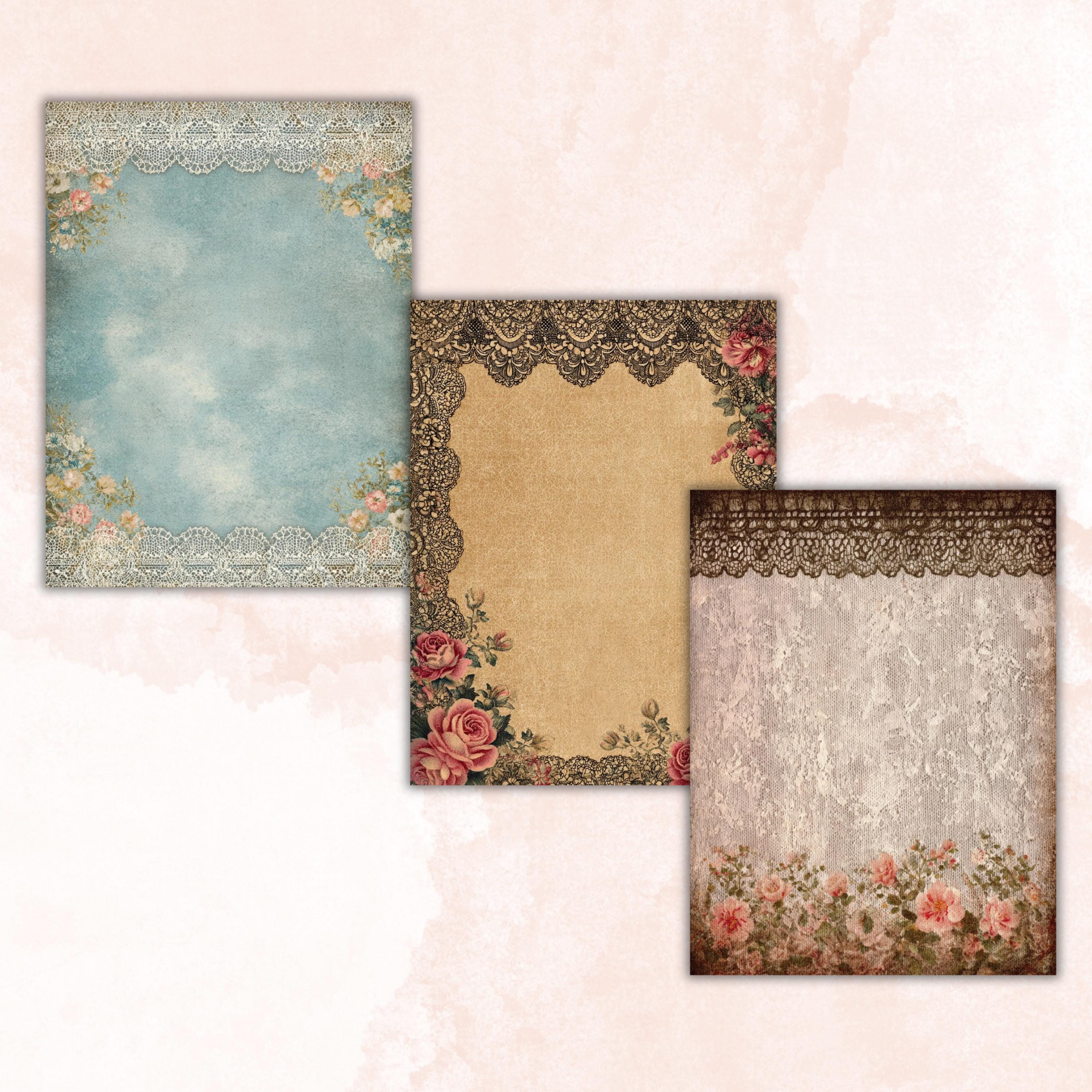 42 Lace Border Pages, Vintage Lace Writing Paper, Elegant Printable Stationery, Junk Journal Pages, Floral Decorative Paper, Letter Size