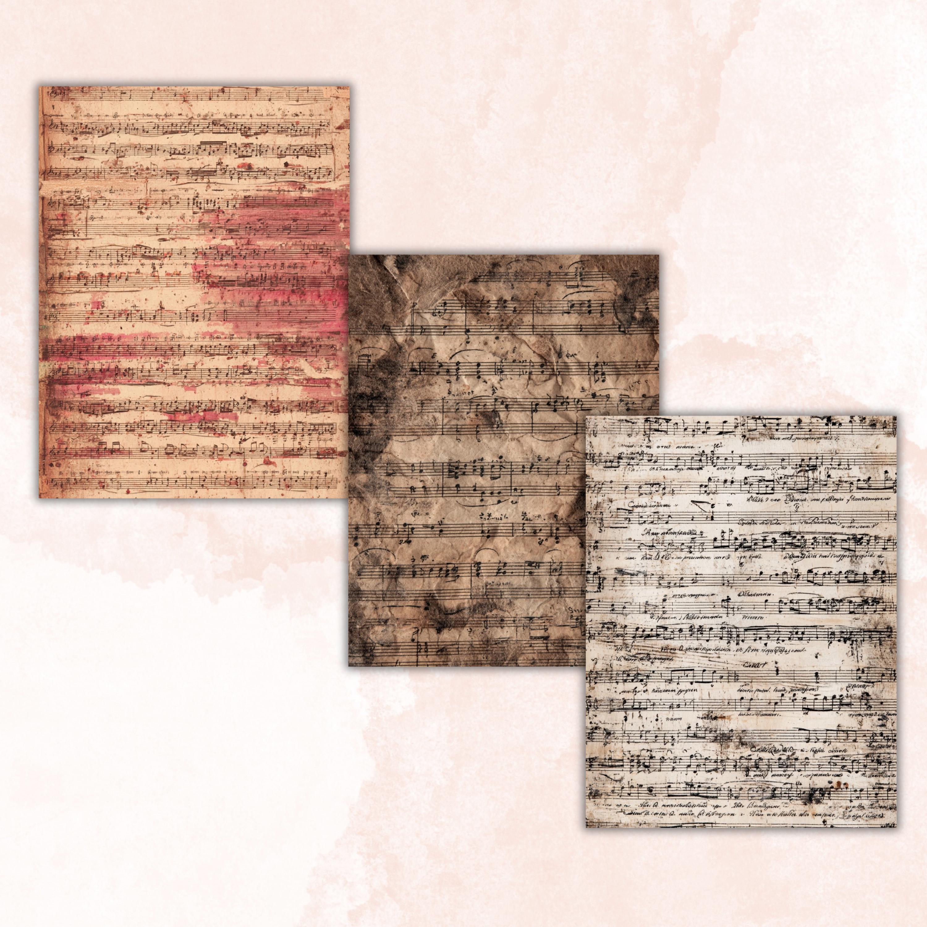Grunge Music Sheet Pages, Vintage Sheet Music Backgrounds, Junk Journal Paper, Musical Collage Printable, Letter Size