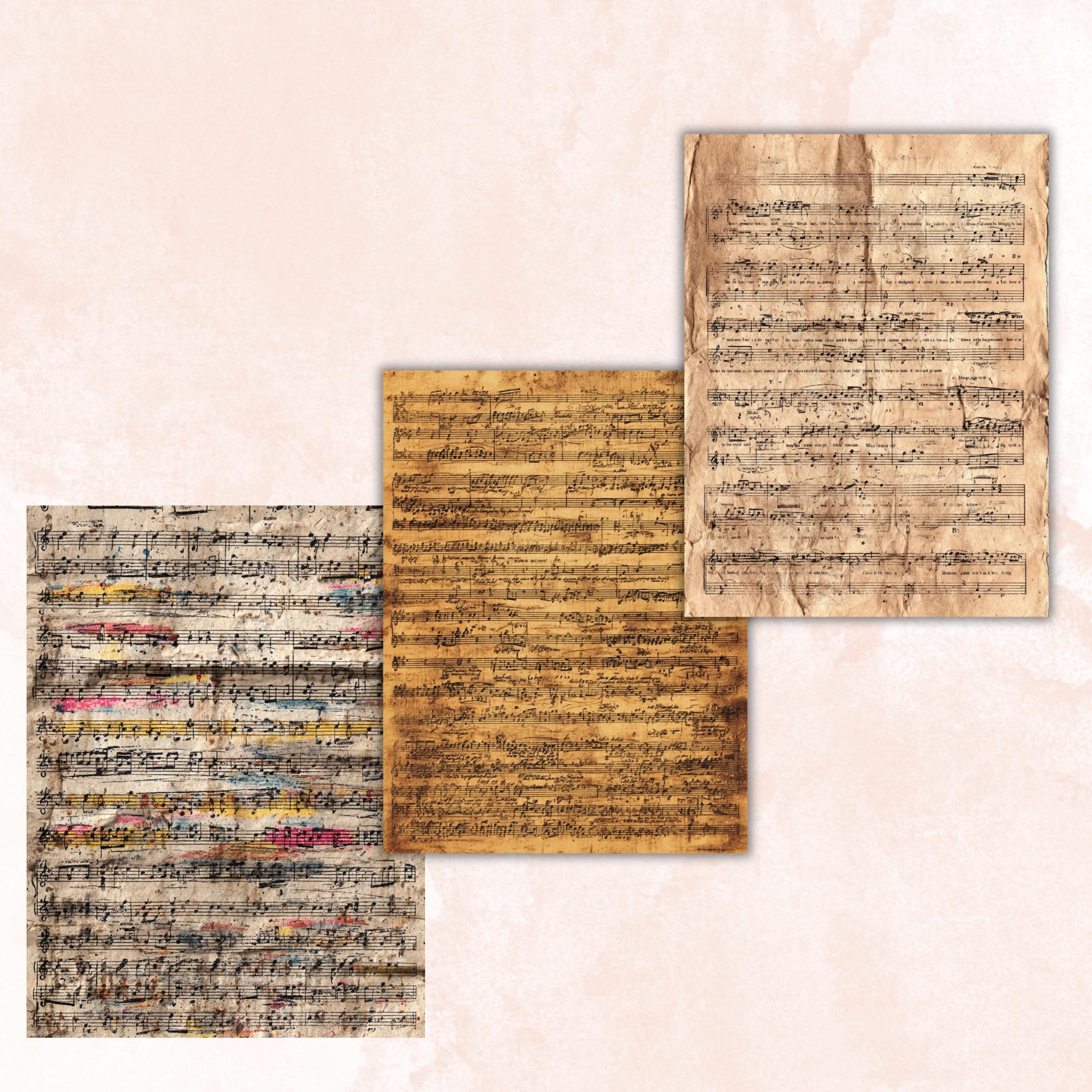 Grunge Music Sheet Pages, Vintage Sheet Music Backgrounds, Junk Journal Paper, Musical Collage Printable, Letter Size