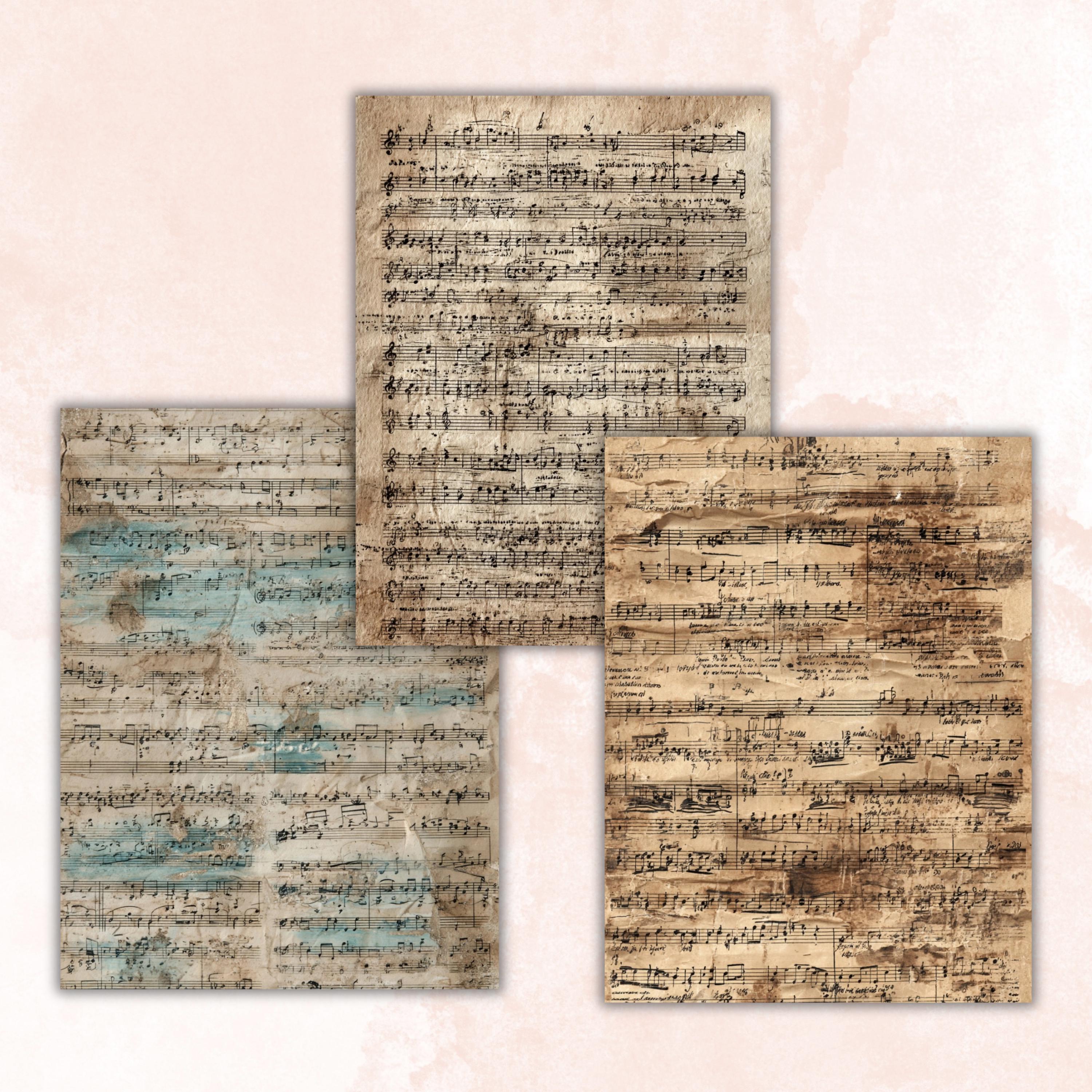 Grunge Music Sheet Pages, Vintage Sheet Music Backgrounds, Junk Journal Paper, Musical Collage Printable, Letter Size