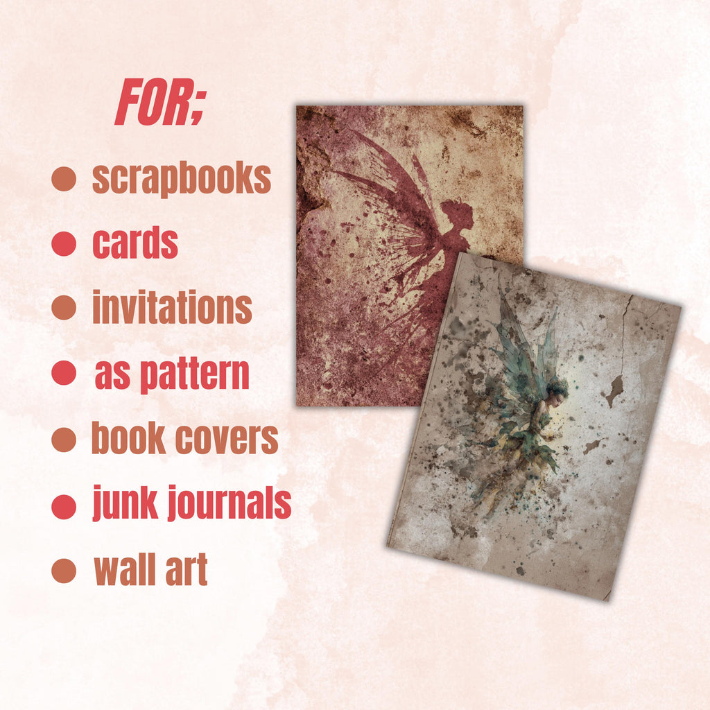 Grunge Fairy Pages, Dark Fairy Junk Journal Paper, Fantasy Collage Backgrounds, Gothic Fairy Aesthetic Printable, Letter Size