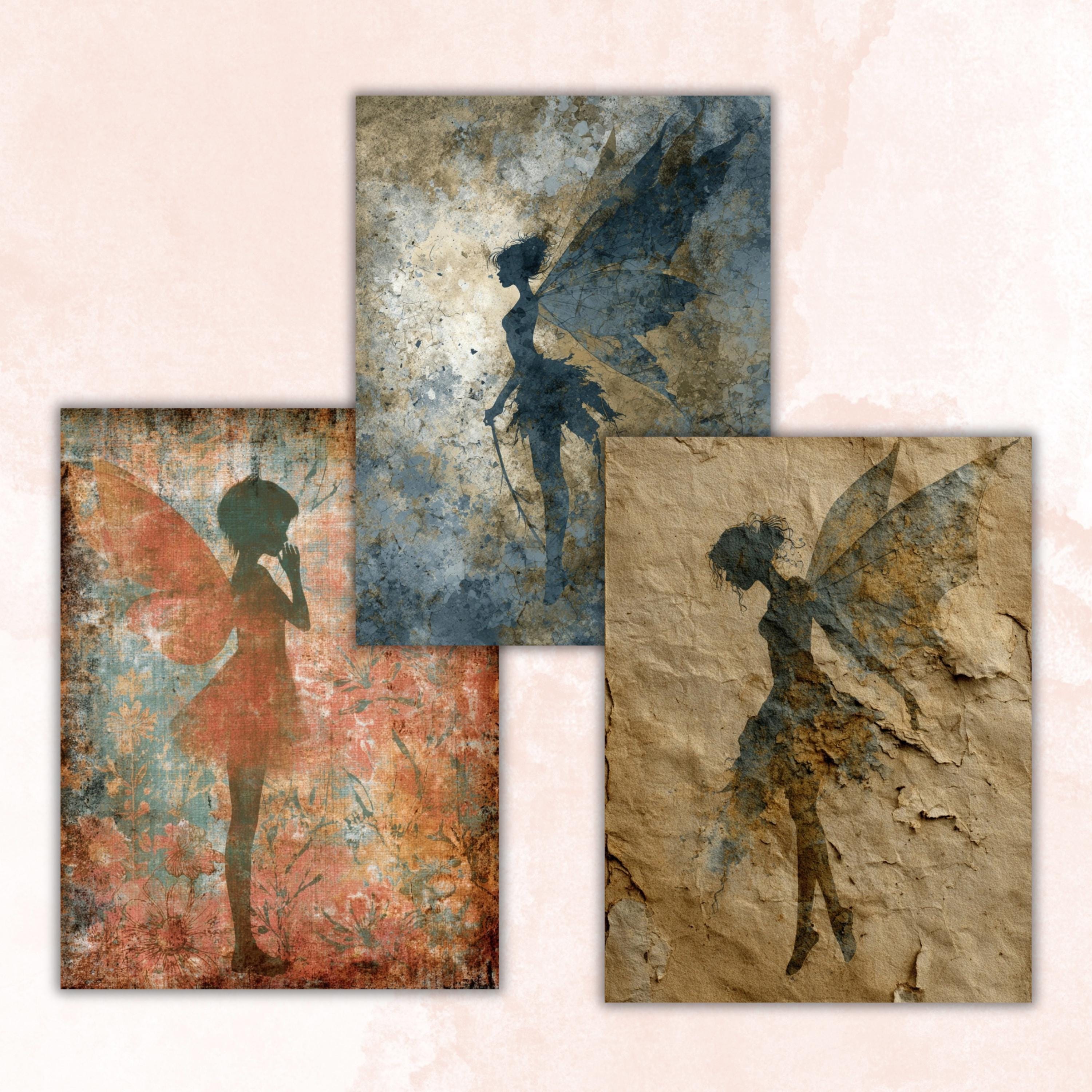 Grunge Fairy Pages, Dark Fairy Junk Journal Paper, Fantasy Collage Backgrounds, Gothic Fairy Aesthetic Printable, Letter Size