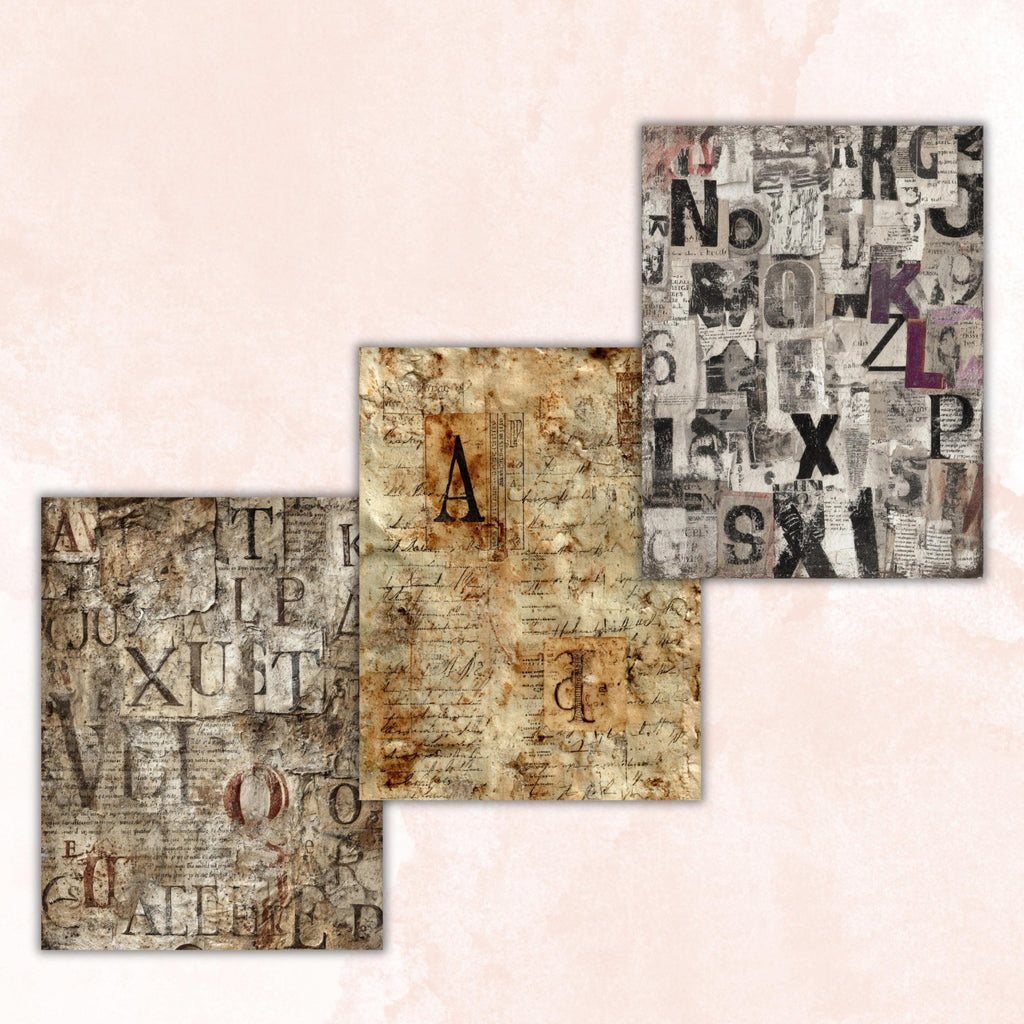 Grunge Old Letters Pages, Vintage Letter Paper, Antique Ephemera Backgrounds, Junk Journal Collage Printable, Letter Size