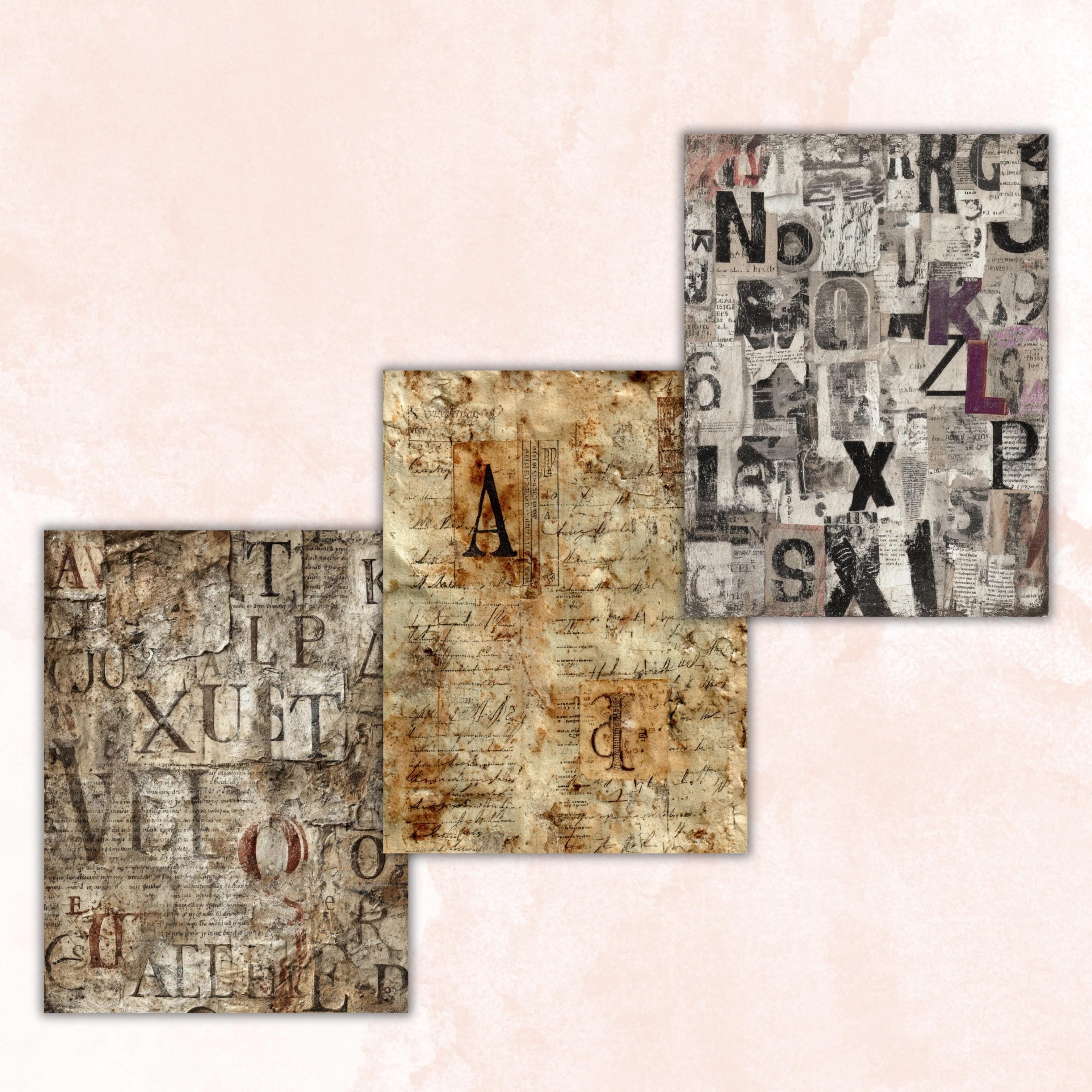 Grunge Old Letters Pages, Vintage Letter Paper, Antique Ephemera Backgrounds, Junk Journal Collage Printable, Letter Size
