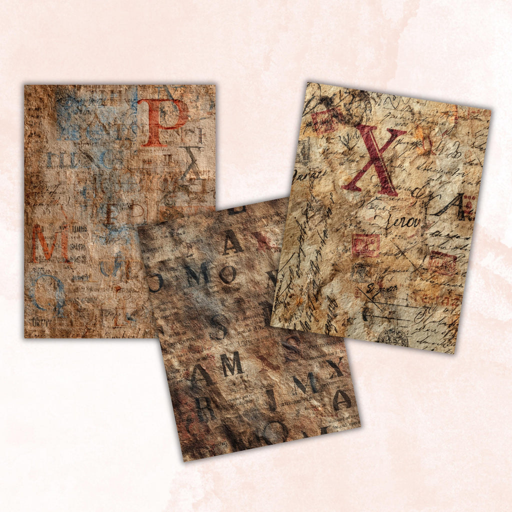 Grunge Old Letters Pages, Vintage Letter Paper, Antique Ephemera Backgrounds, Junk Journal Collage Printable, Letter Size
