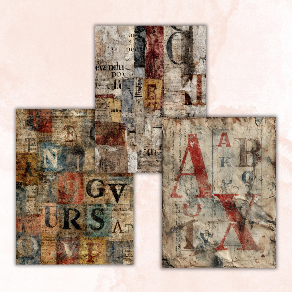 Grunge Old Letters Pages, Vintage Letter Paper, Antique Ephemera Backgrounds, Junk Journal Collage Printable, Letter Size