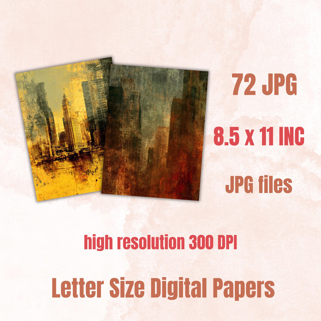Grunge City Pages, Urban Junk Journal Backgrounds, Street Collage Paper, Industrial City Texture Printable, Letter Size