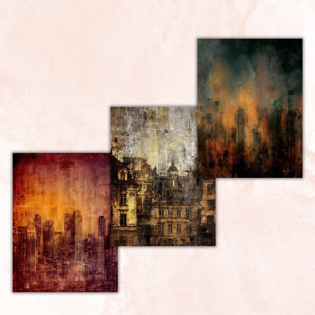Grunge City Pages, Urban Junk Journal Backgrounds, Street Collage Paper, Industrial City Texture Printable, Letter Size