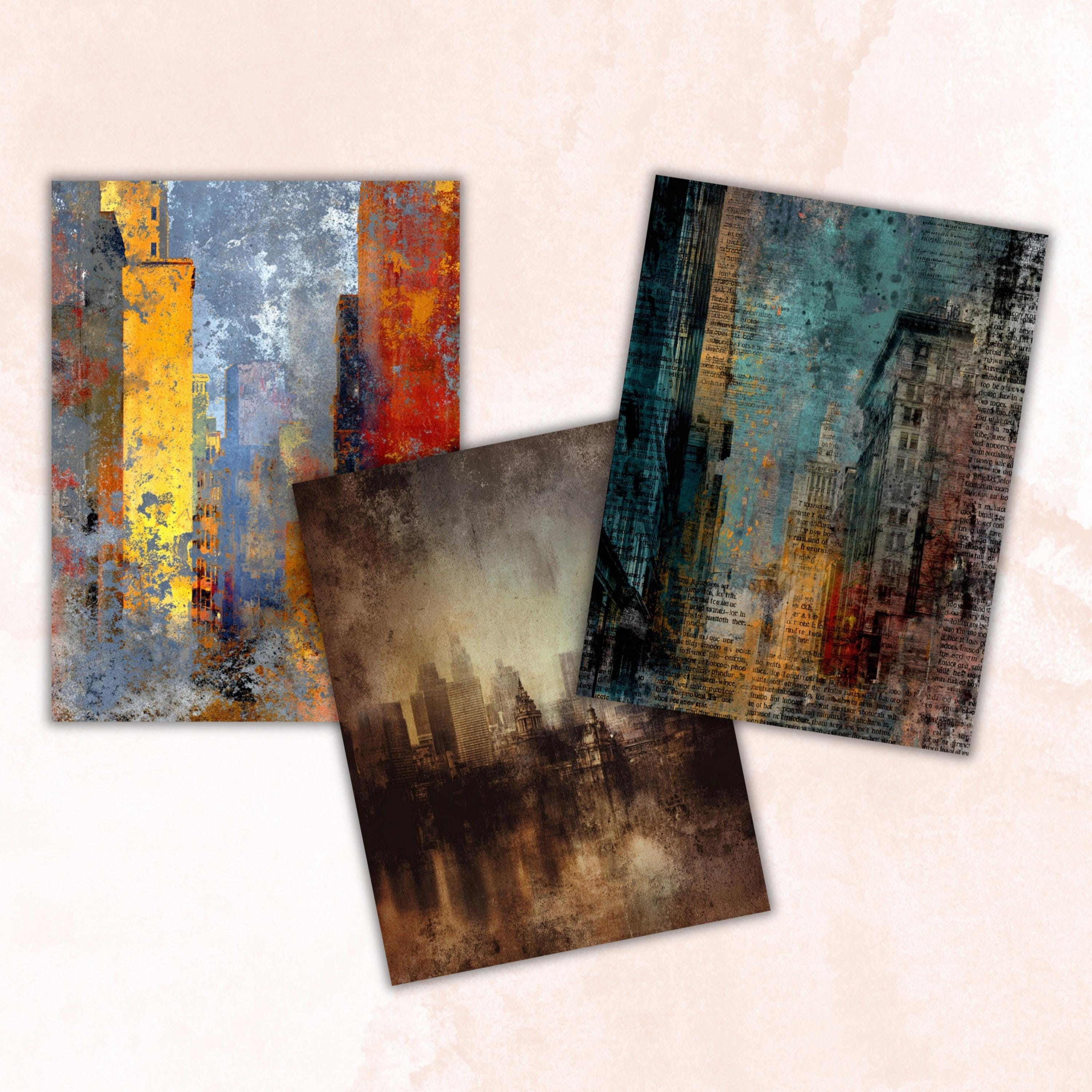Grunge City Pages, Urban Junk Journal Backgrounds, Street Collage Paper, Industrial City Texture Printable, Letter Size