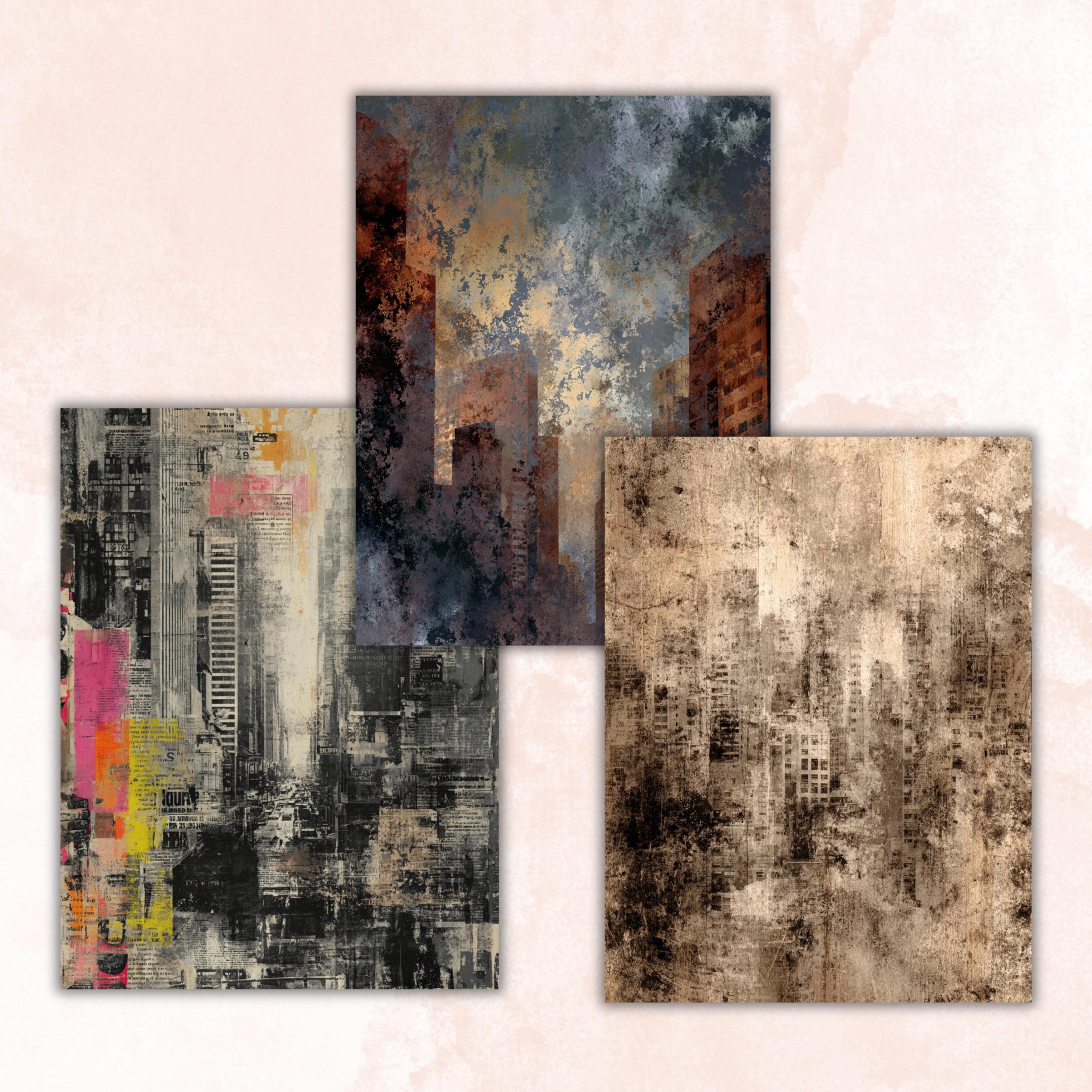Grunge City Pages, Urban Junk Journal Backgrounds, Street Collage Paper, Industrial City Texture Printable, Letter Size