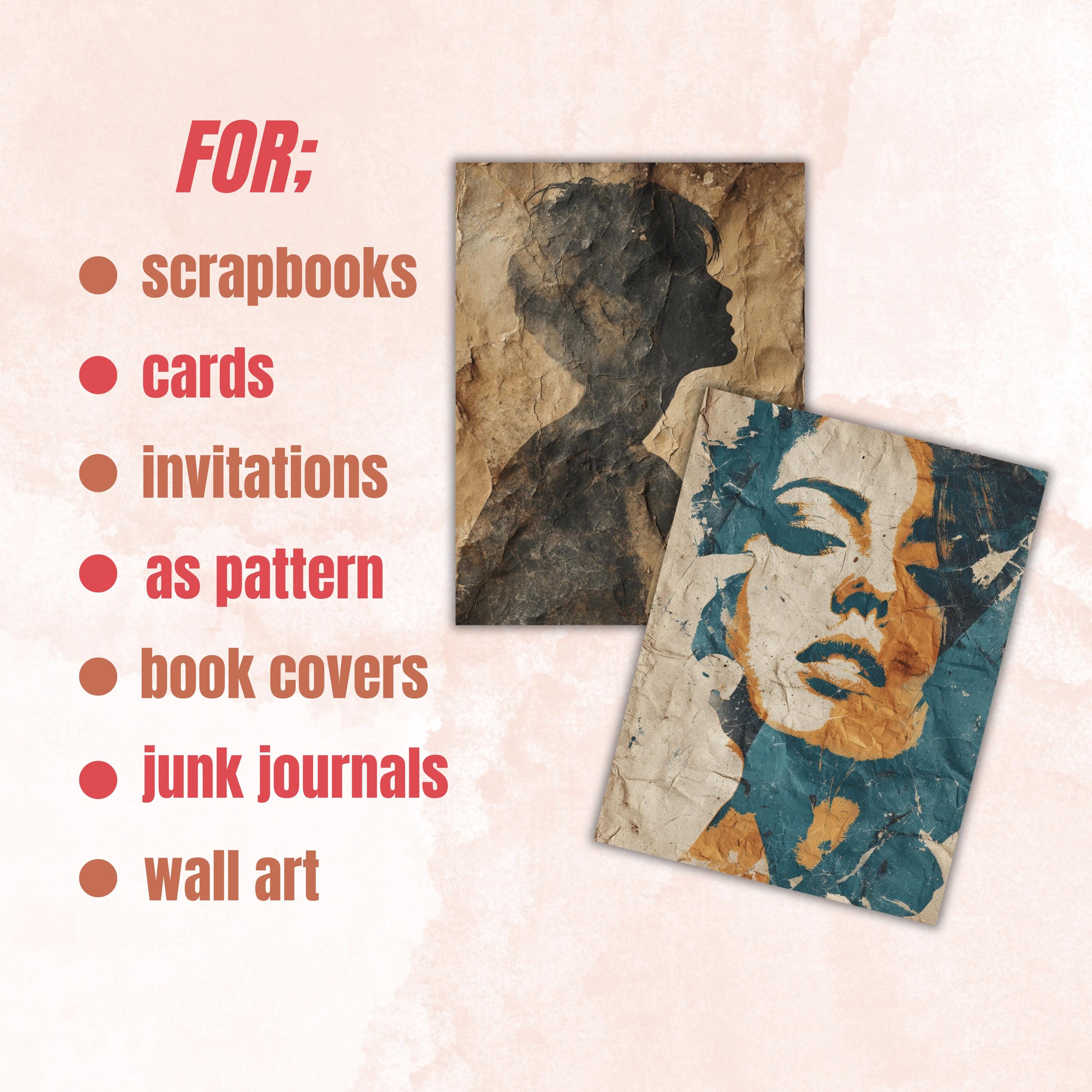 Grunge Woman Pages, Feminine Portrait Collage Backgrounds, Vintage Female Junk Journal Paper, Mixed Media Printable, Letter Size