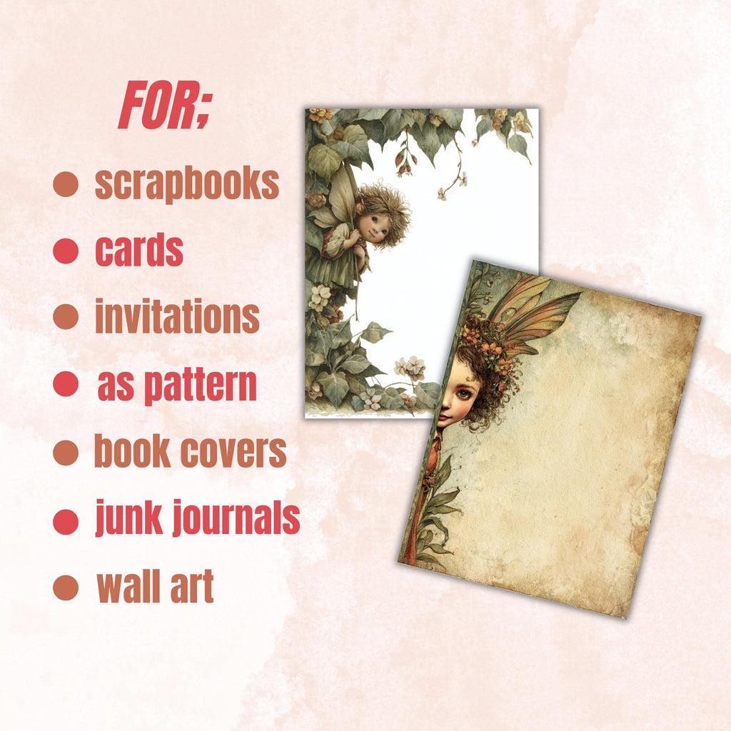46 Fairy Peeking Border Lined Pages Printable, Letter Size Magical Fairy Writing Paper Stationery Commercial Use