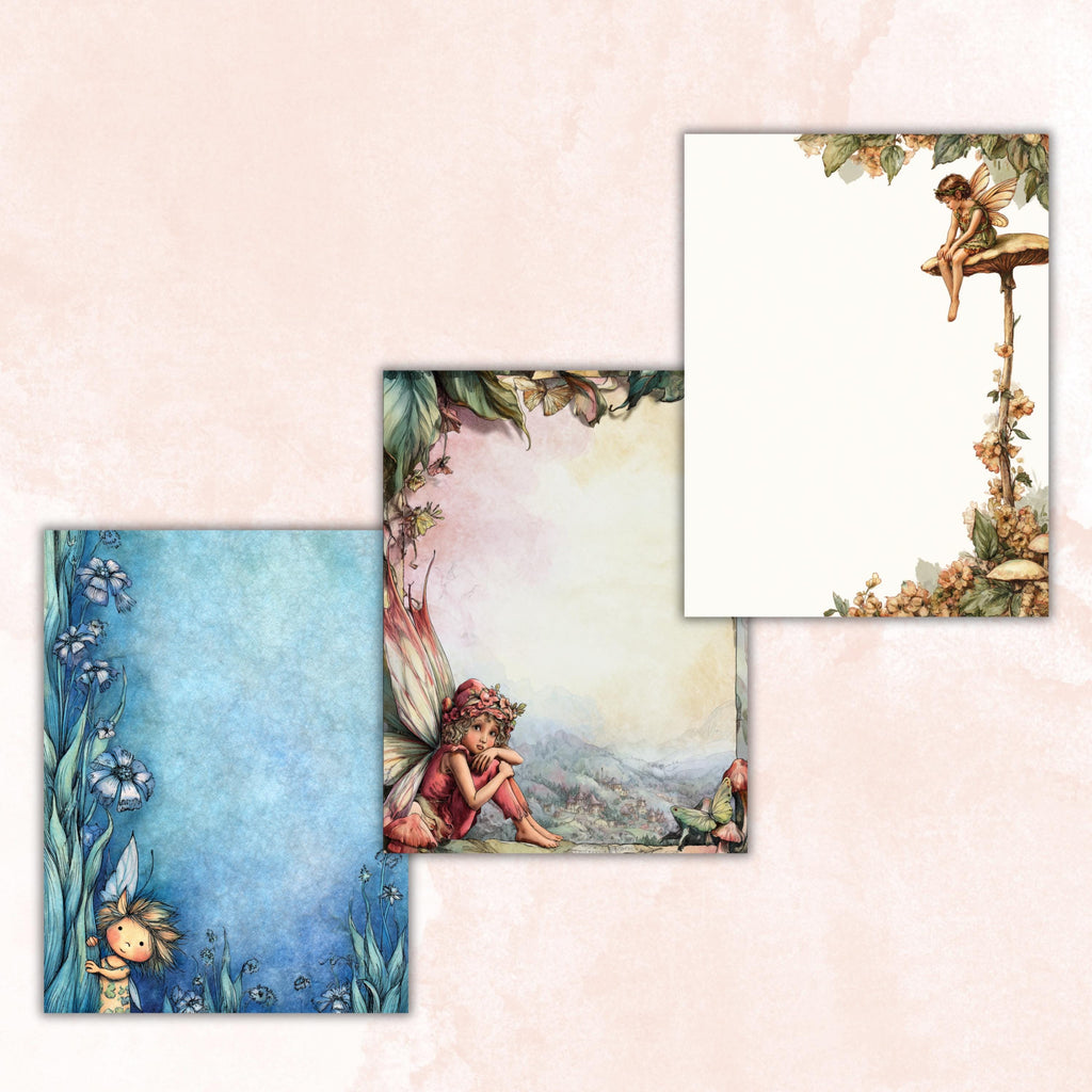 46 Fairy Peeking Border Lined Pages Printable, Letter Size Magical Fairy Writing Paper Stationery Commercial Use