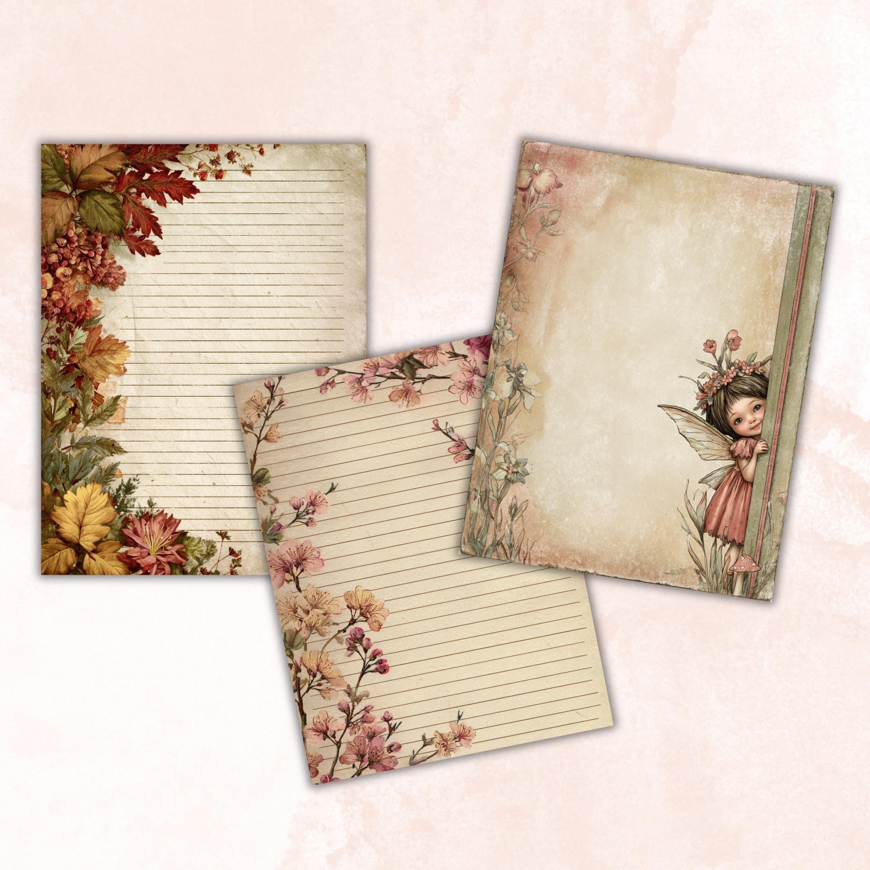 46 Fairy Peeking Border Lined Pages Printable, Letter Size Magical Fairy Writing Paper Stationery Commercial Use
