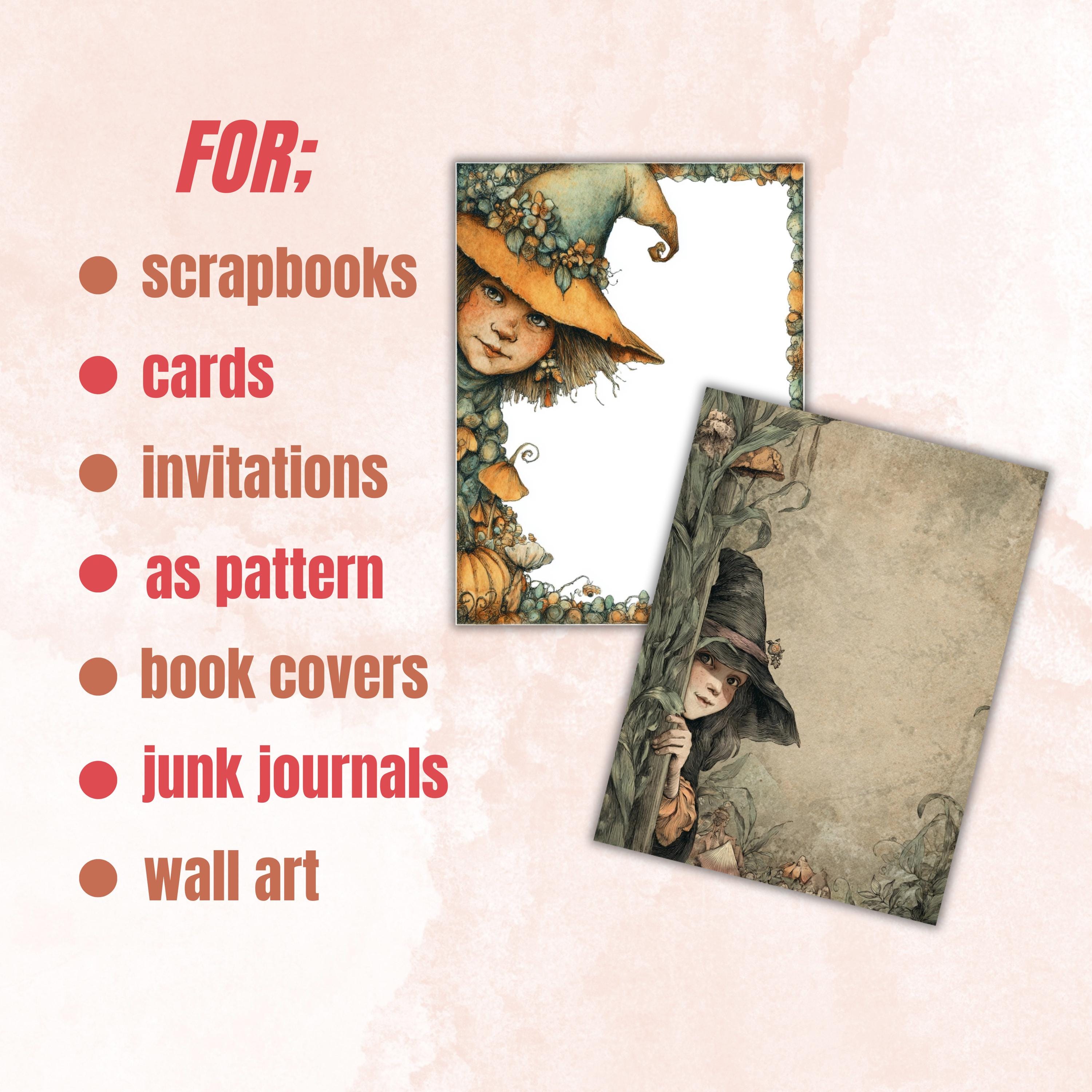 44 Witch Peeking Border Lined Pages Printable, Letter Size Cute Witch Writing Paper Halloween Stationery Commercial Use