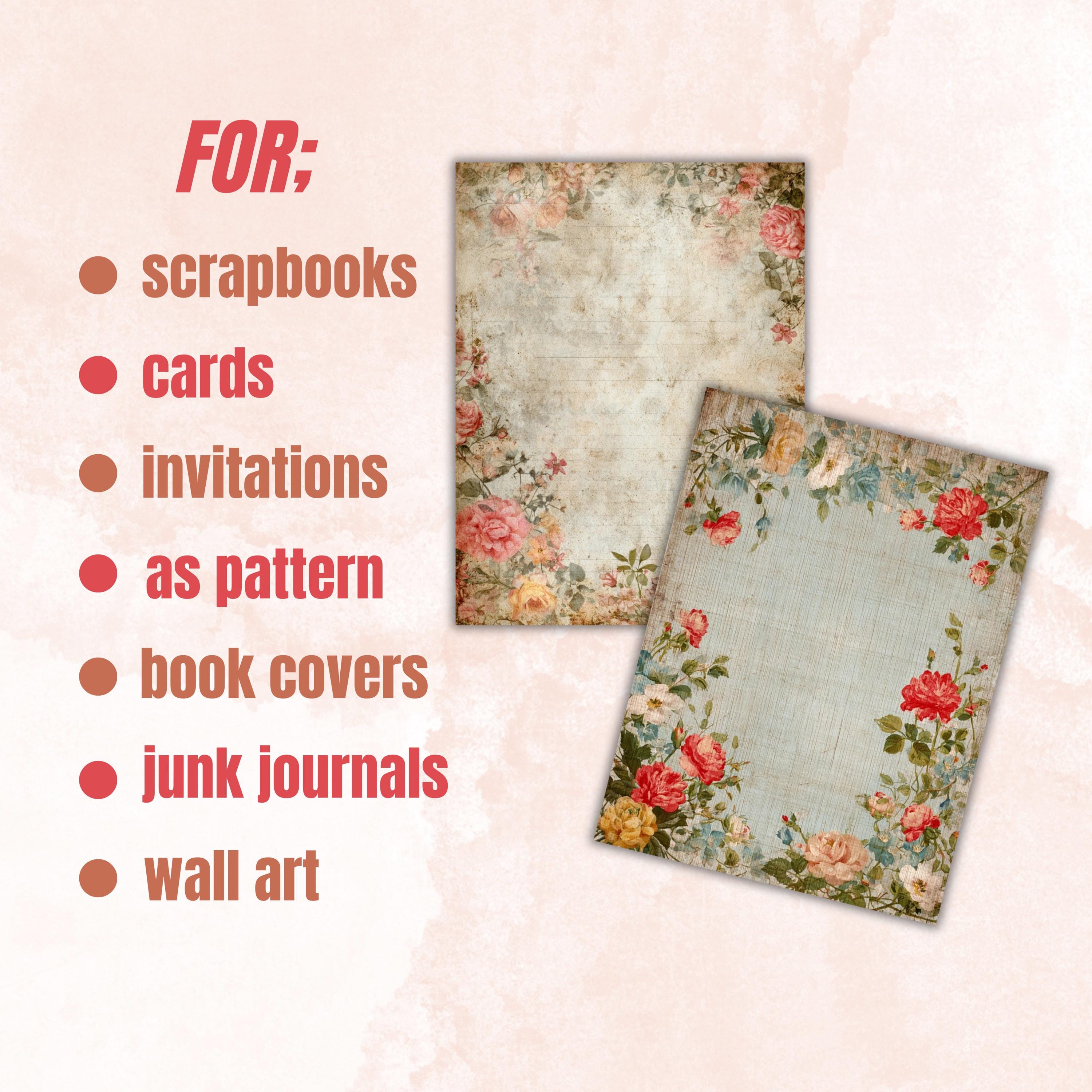 47 Shabby Chic Floral Border Lined Pages Printable, Letter Size Vintage Flower Writing Paper Stationery Commercial Use