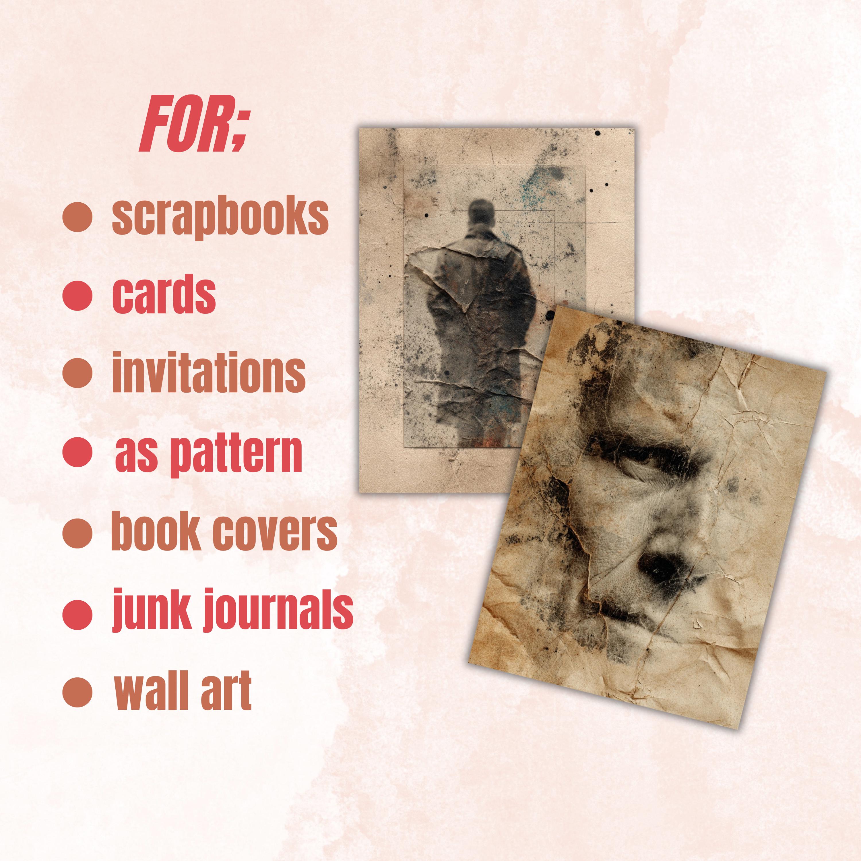Grunge Man Pages, Masculine Portrait Collage Backgrounds, Vintage Male Junk Journal Paper, Mixed Media Printable, Letter Size