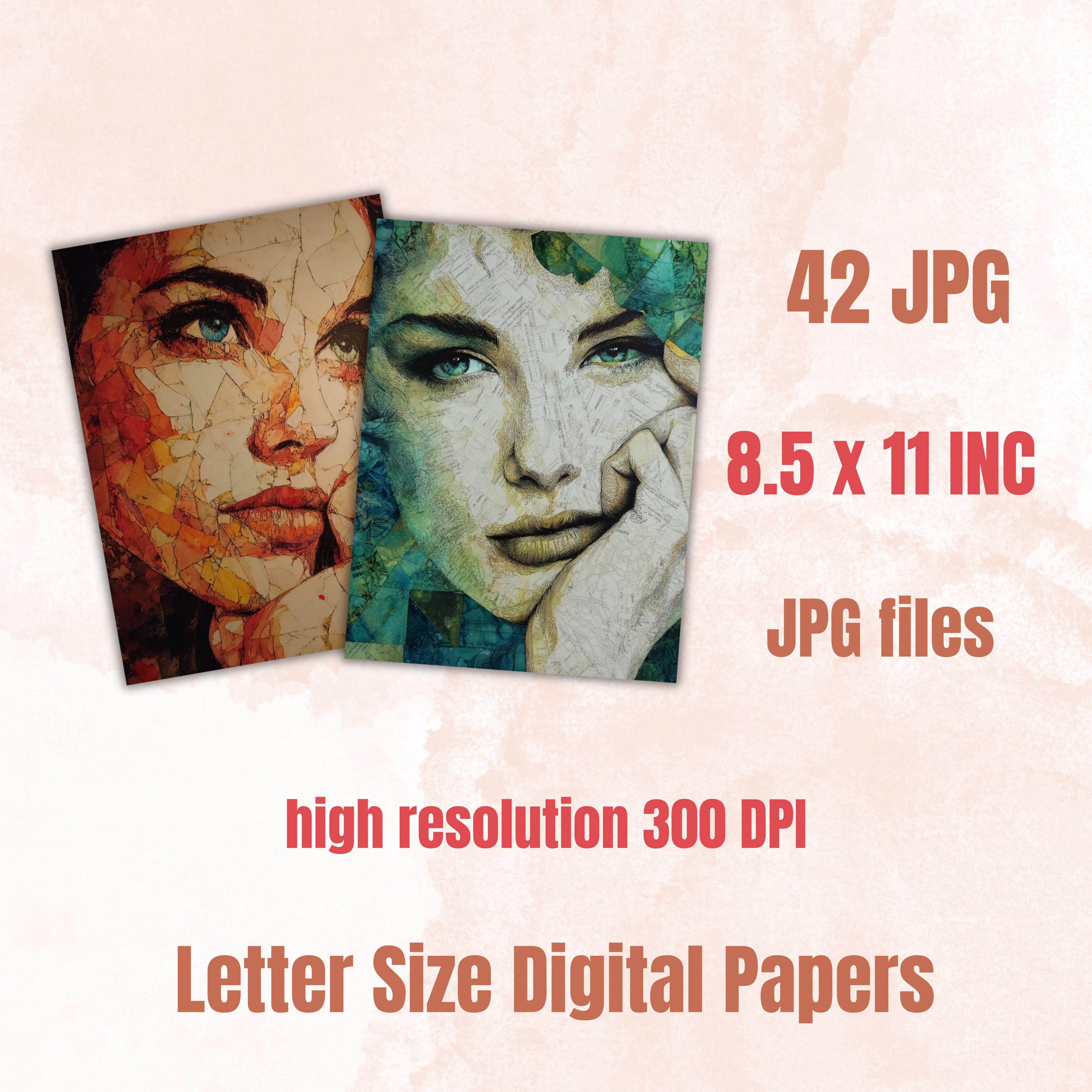 Alcohol Ink Woman Pages, Abstract Female Art Backgrounds, Colorful Portrait Junk Journal Paper, Modern Aesthetic Printable, Letter Size