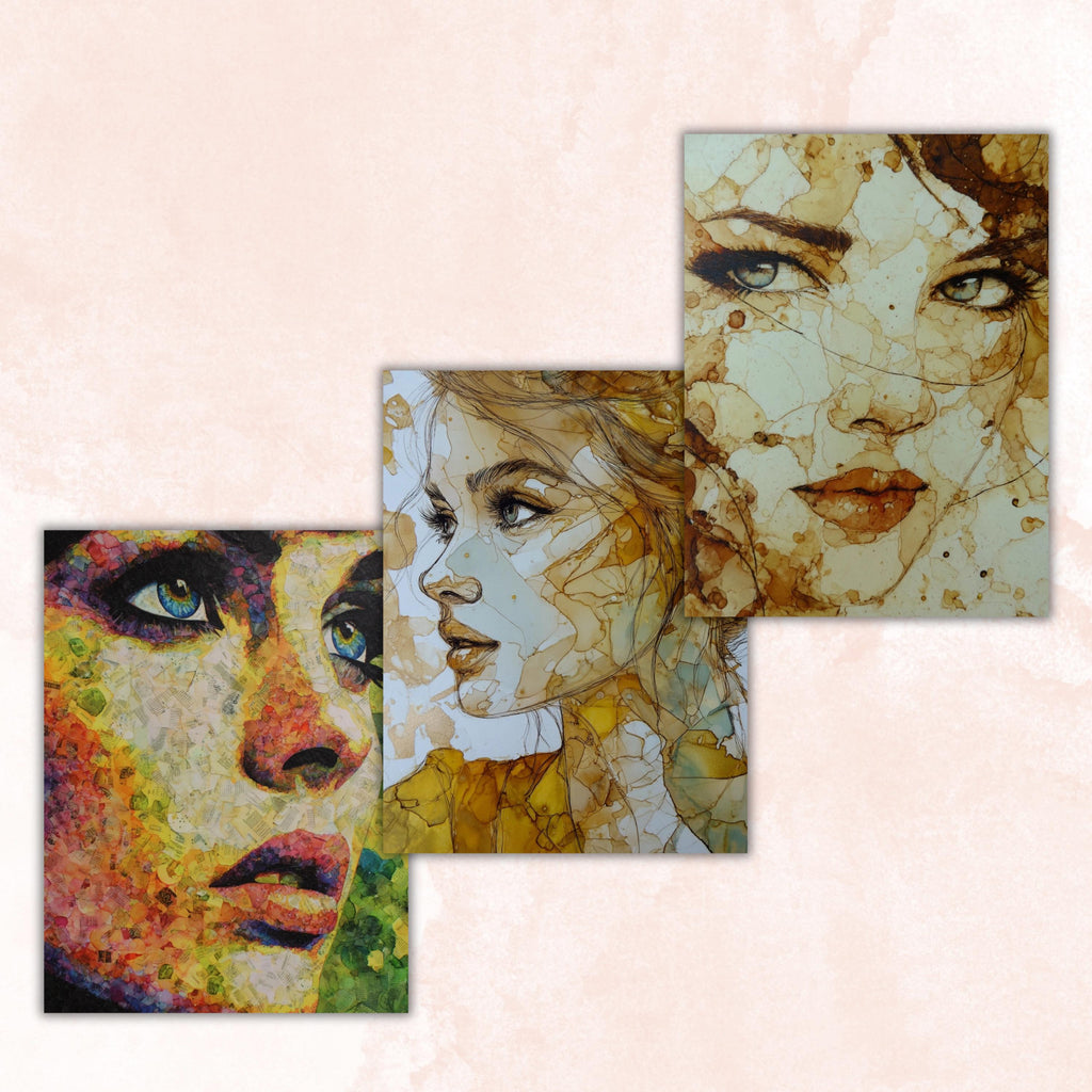 Alcohol Ink Woman Pages, Abstract Female Art Backgrounds, Colorful Portrait Junk Journal Paper, Modern Aesthetic Printable, Letter Size