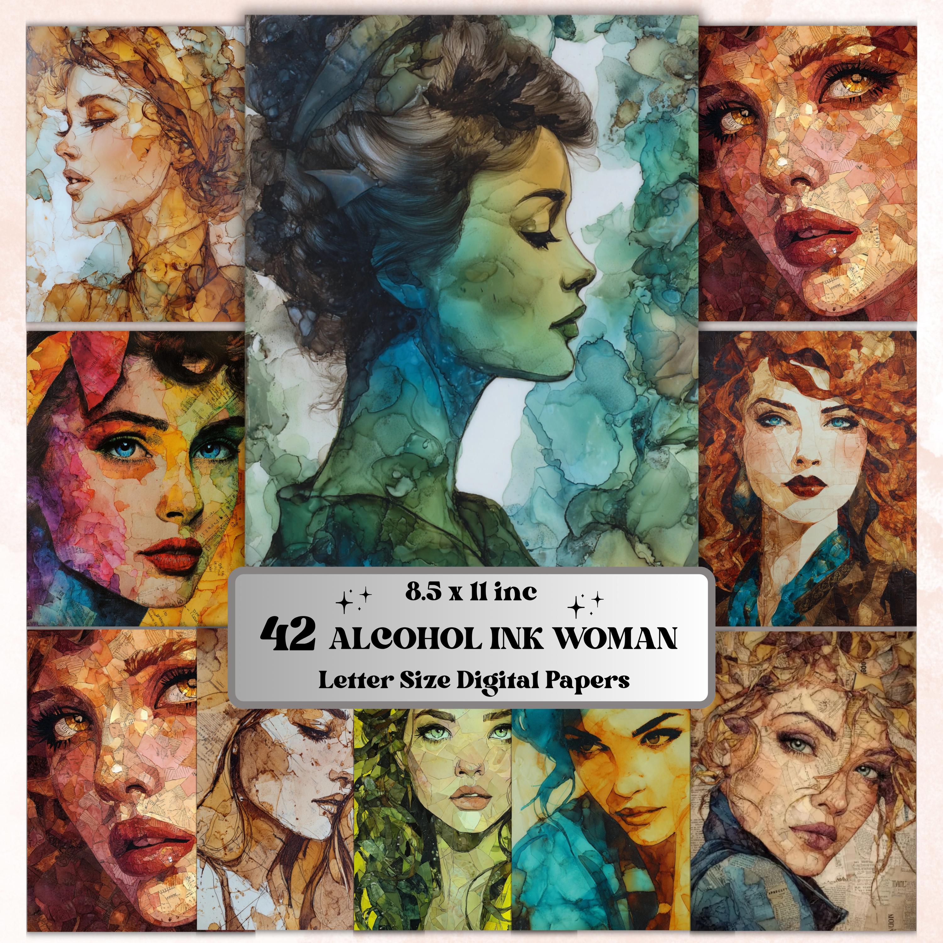 Alcohol Ink Woman Pages, Abstract Female Art Backgrounds, Colorful Portrait Junk Journal Paper, Modern Aesthetic Printable, Letter Size